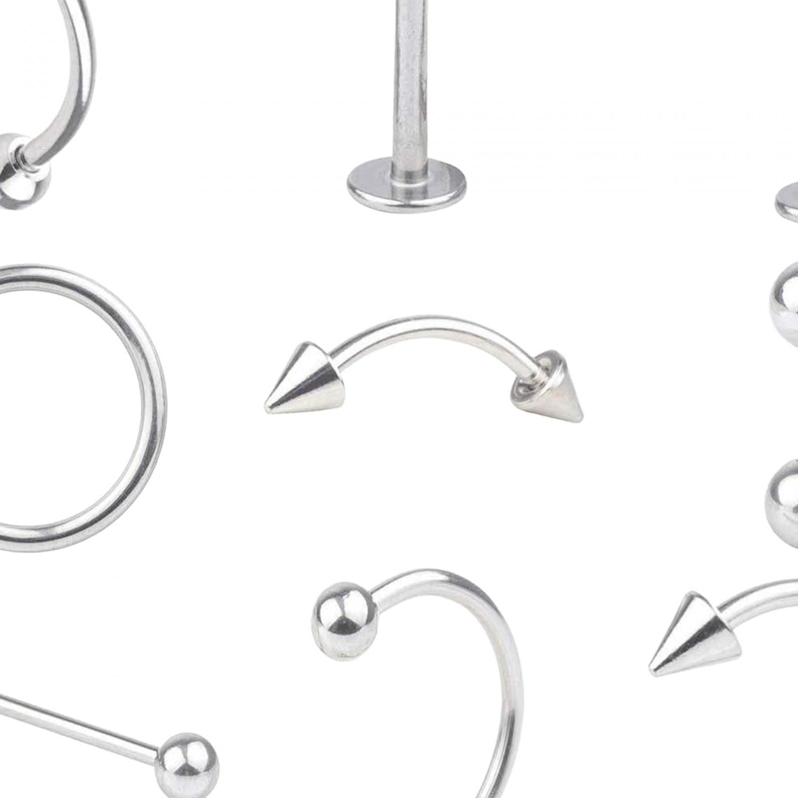 9 Pieces Belly Button Rings Stainless Steel Gifts Navel Barbell Body Jewelry Silver