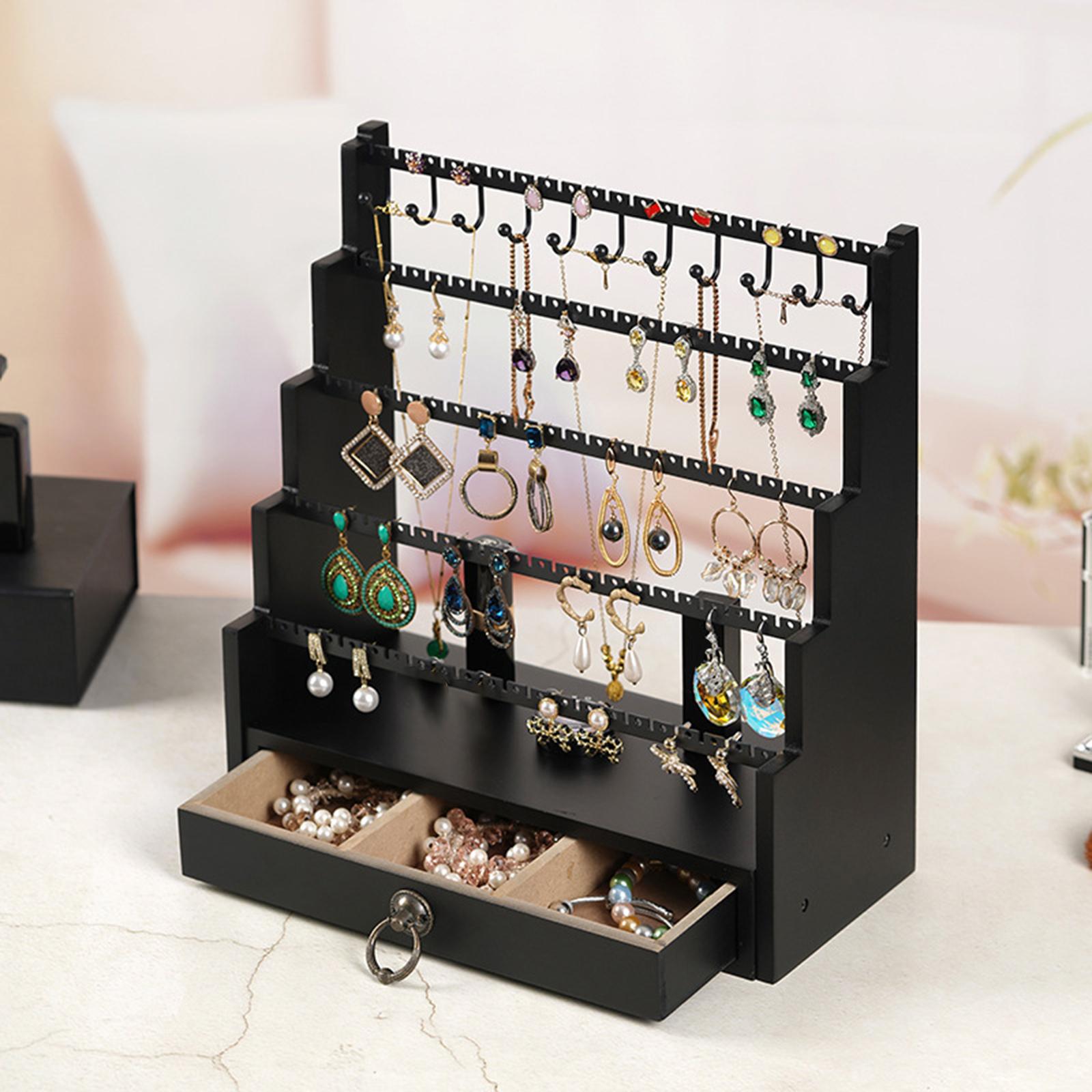Jewelry Organizer Stand Showing Holder Wooden 5 Tier Necklaces Display Stand