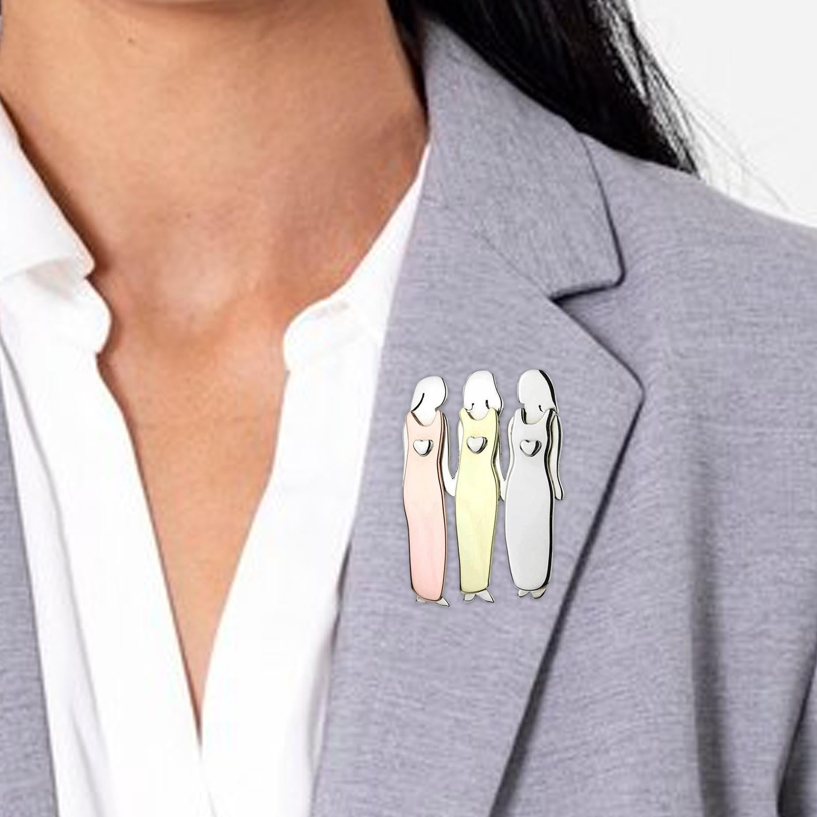 Sisters Brooch Pin Elegant Fashion Cute Sisters Badge for Shirt Cardigan Hat 3 persons