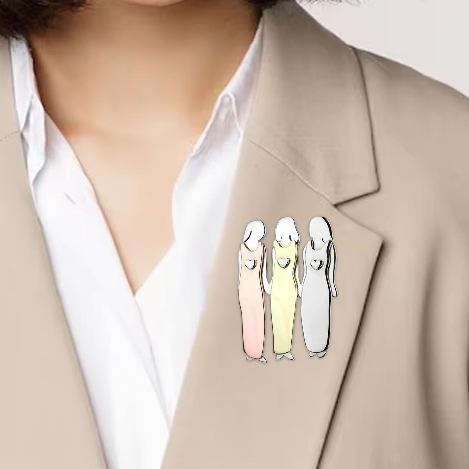 Sisters Brooch Pin Elegant Fashion Cute Sisters Badge for Shirt Cardigan Hat 3 persons