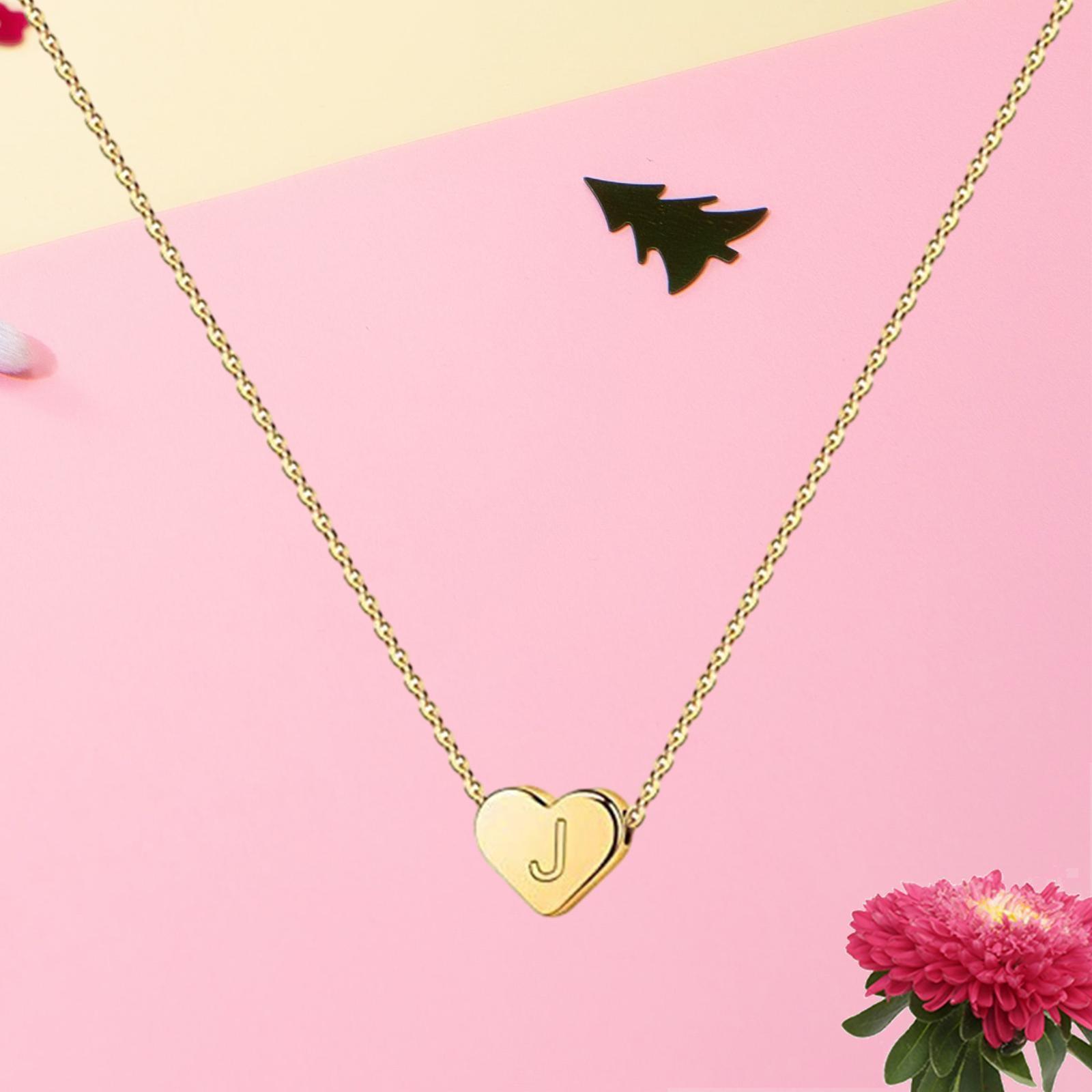 Heart Pendant Alphabet Necklace Jewelry for Anniversary Valentine's Day Gift J