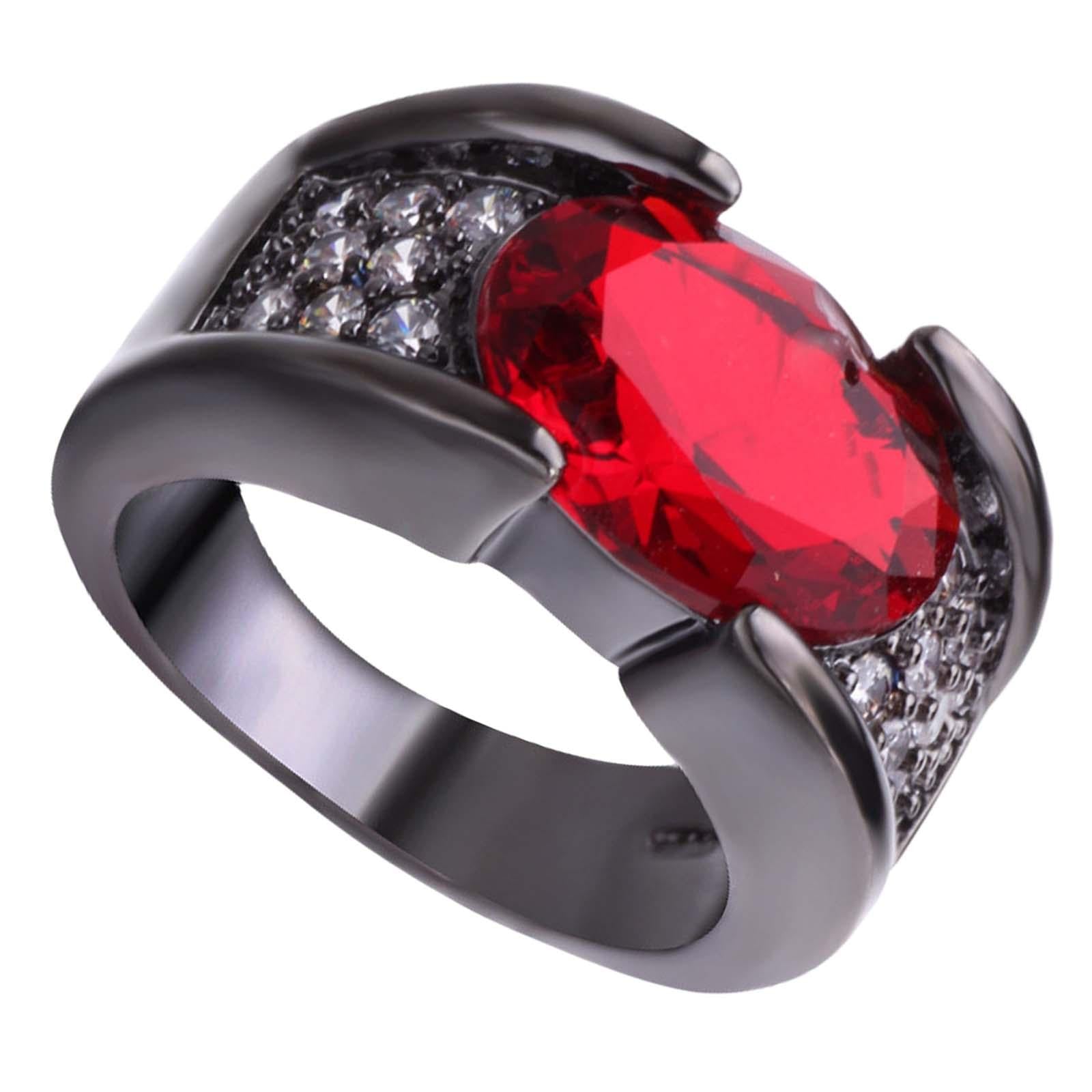 Engagement Ring Red Stone Trendy for Bridal Bridegroom Lady Gentlemen Street