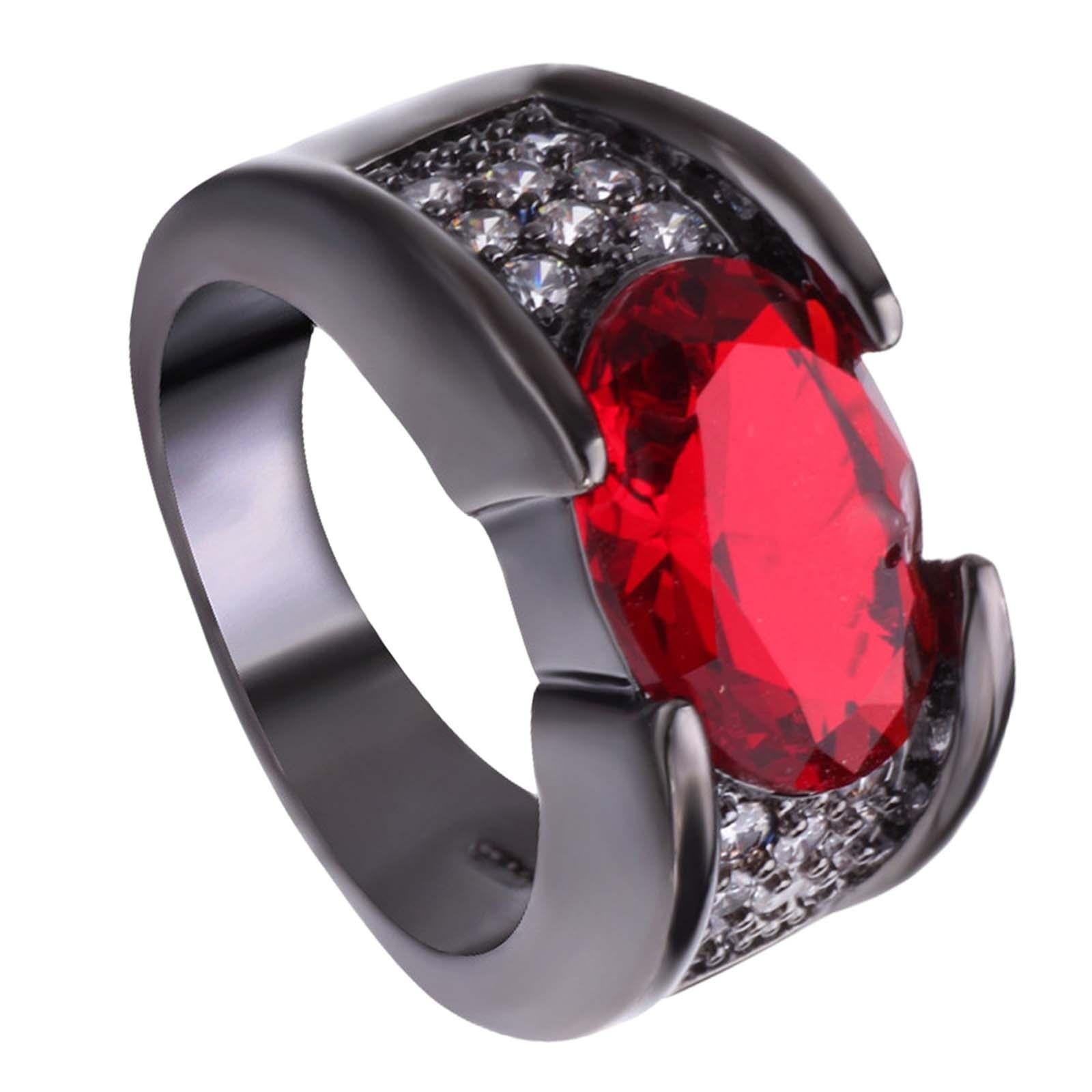 Engagement Ring Red Stone Trendy for Bridal Bridegroom Lady Gentlemen Street