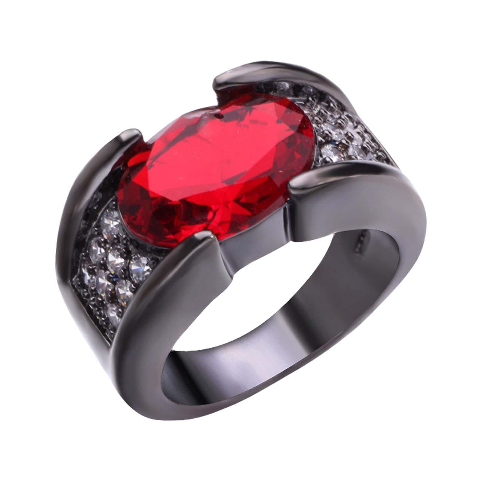 Engagement Ring Red Stone Trendy for Bridal Bridegroom Lady Gentlemen Street