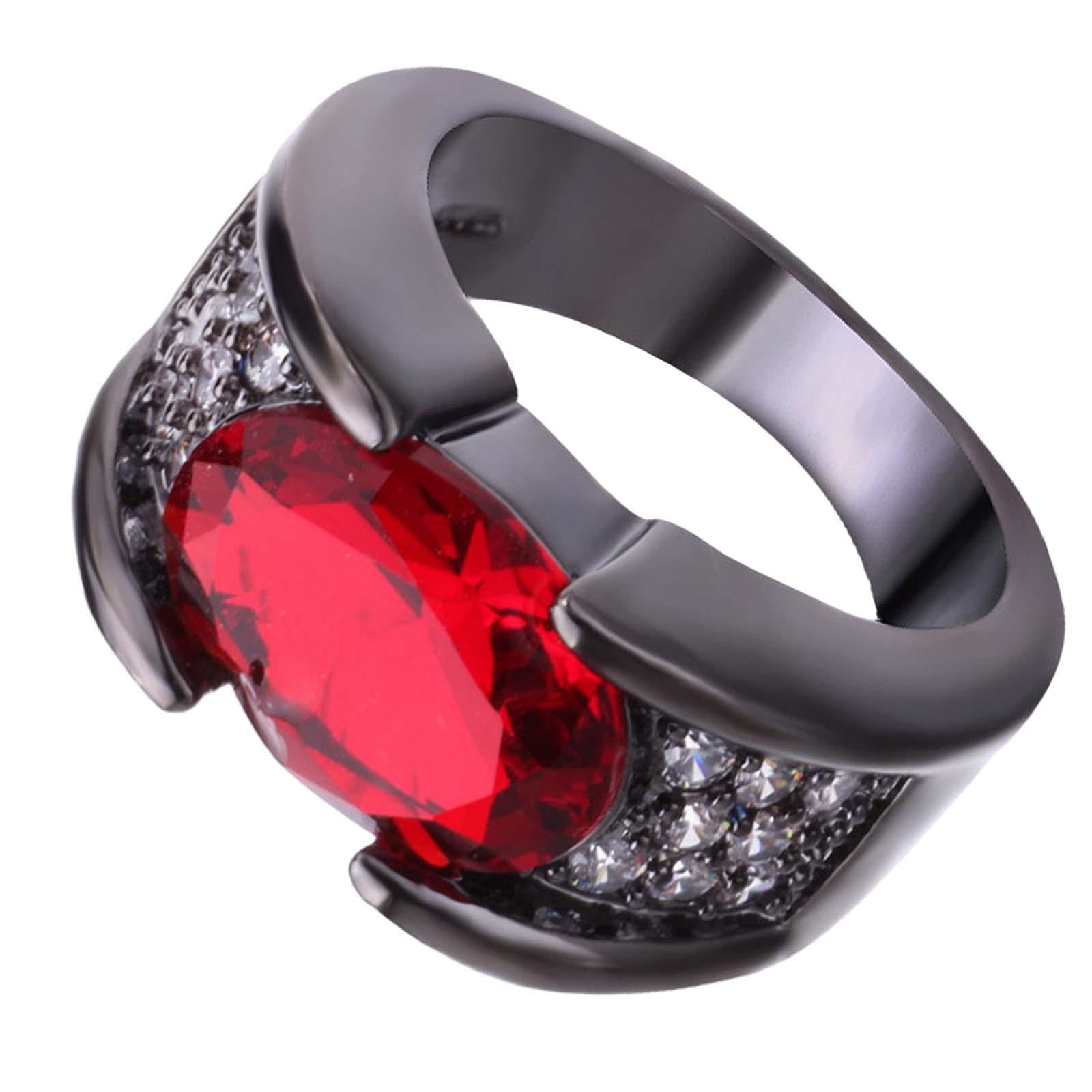 Engagement Ring Red Stone Trendy for Bridal Bridegroom Lady Gentlemen Street