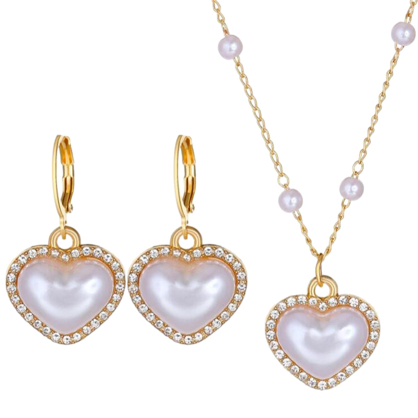 Love Heart Pendant Necklace with Earrings Set for Anniversary Party Holidays