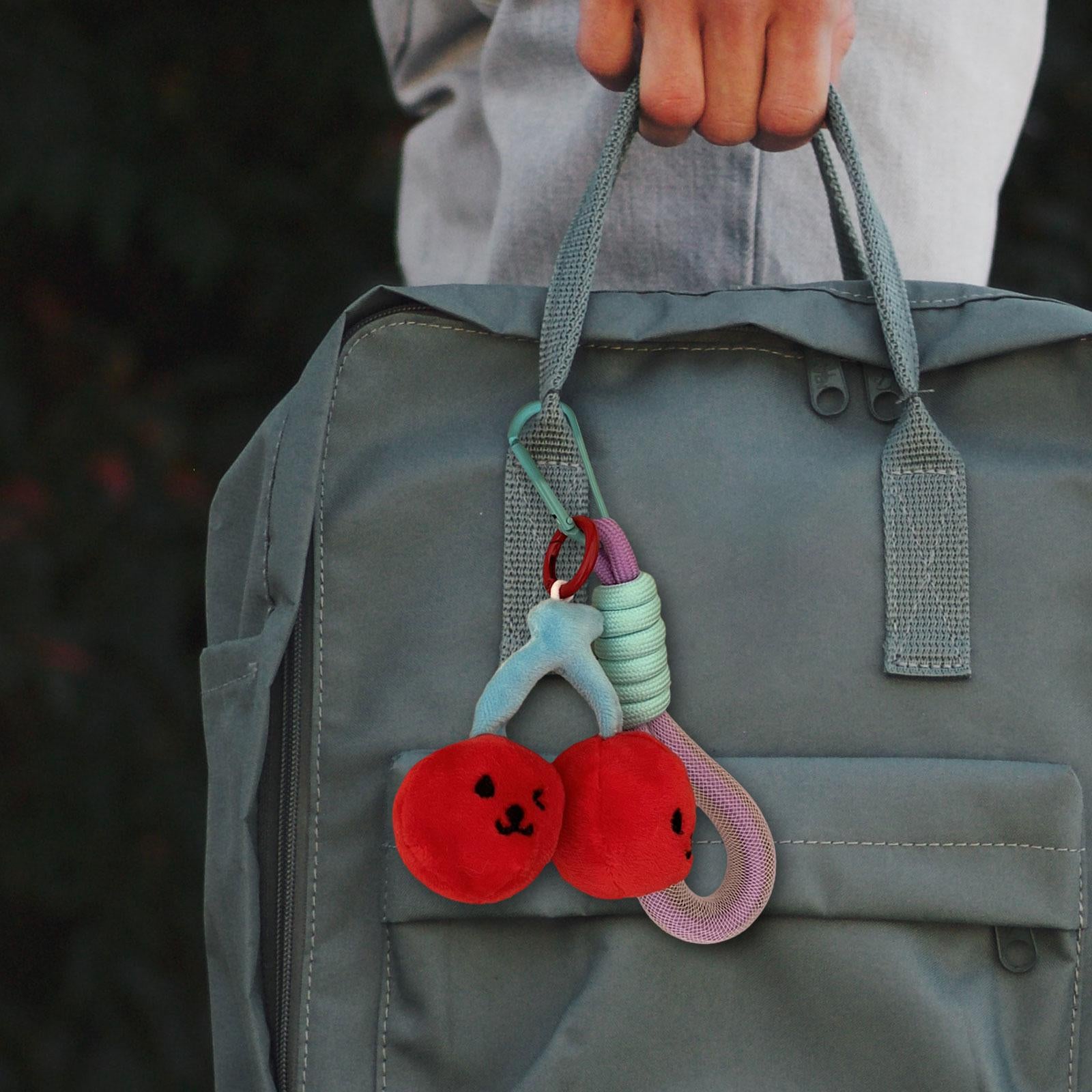 Cherry Keychain Decoration Cute Hanging Pendant for Bag Purse Birthday Gifts Red with Wristlet