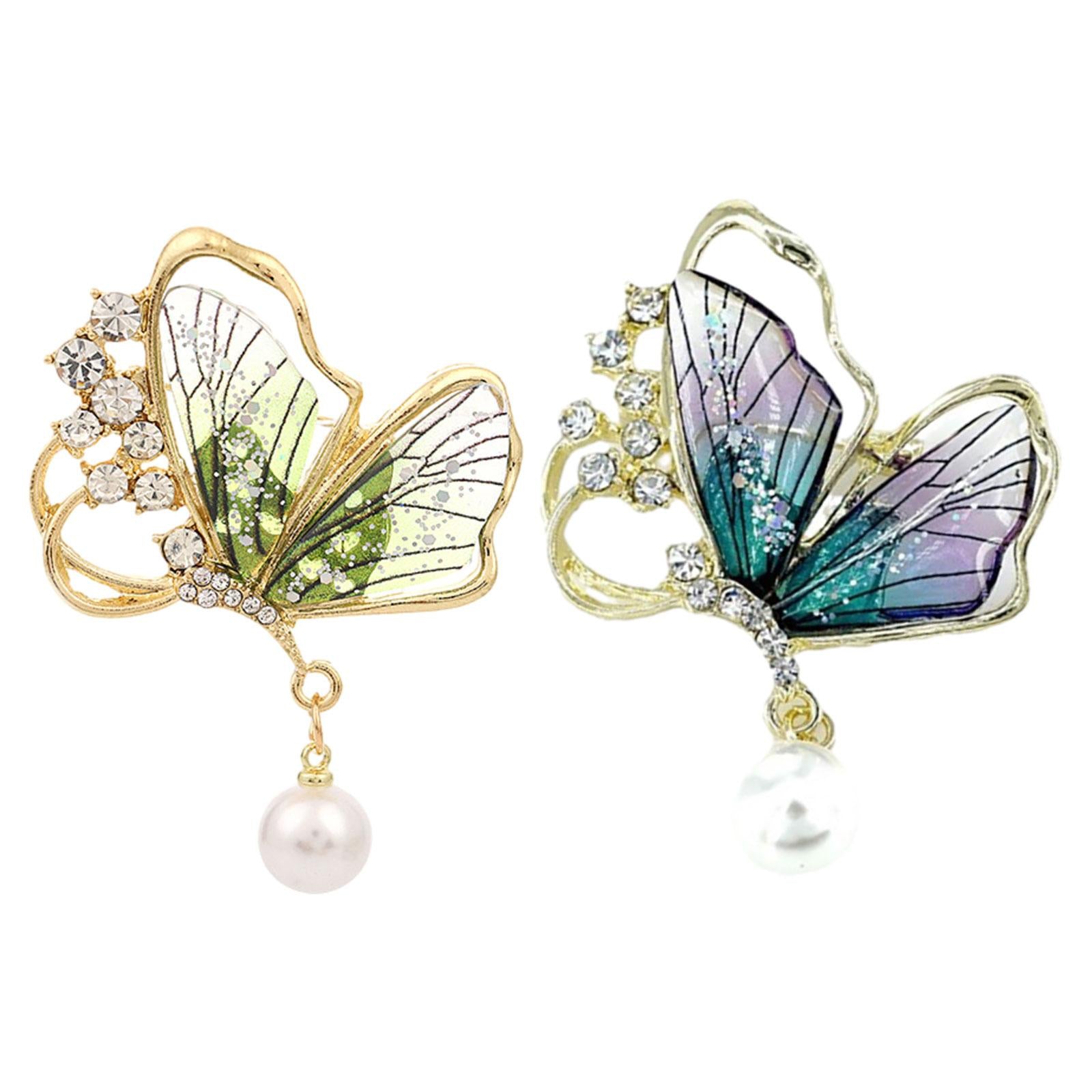 Rhinestone Brooches Decor Butterfly Brooch for Hat Bridal Bridegroom Clothes Green