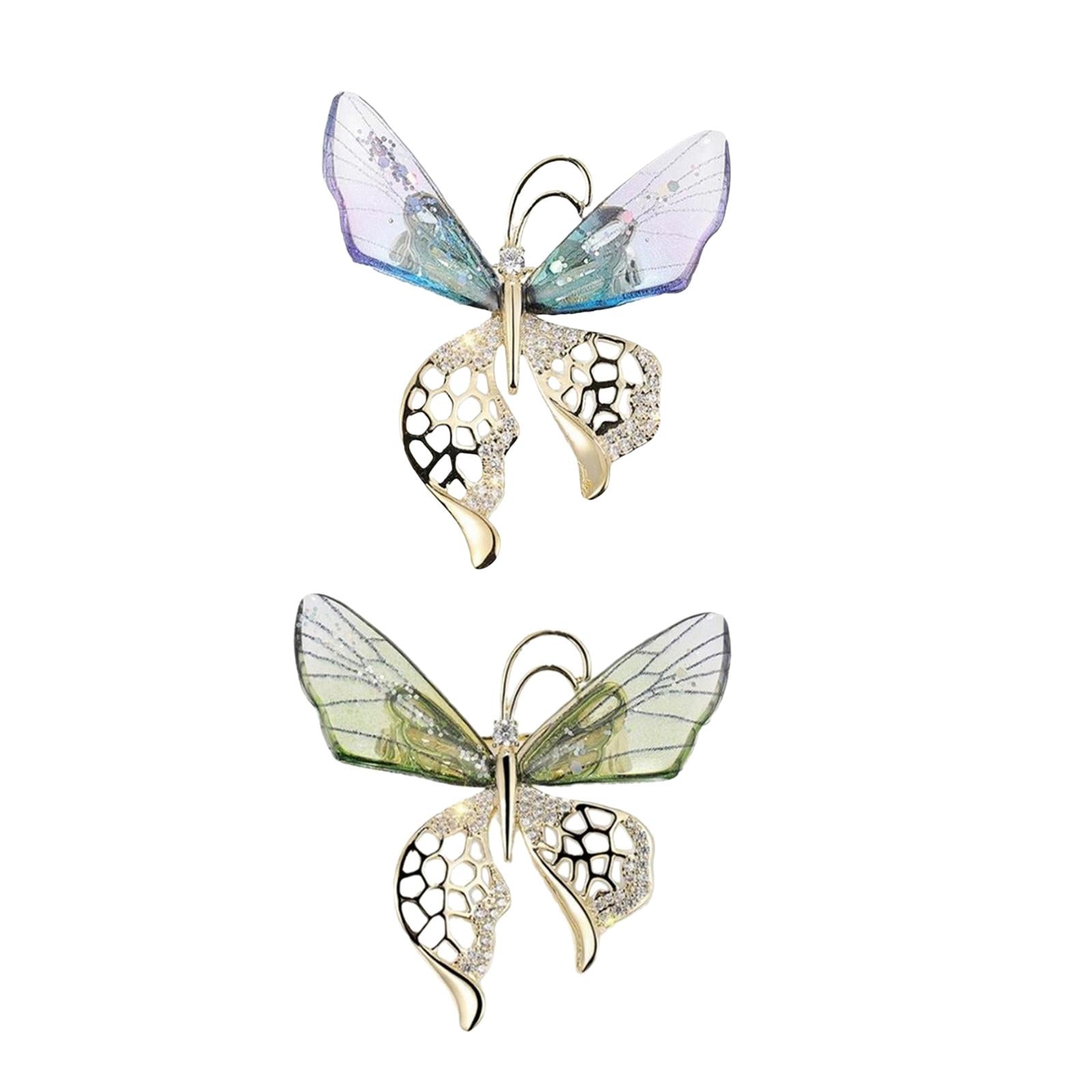 Butterfly Brooch Pin Unique Alloy Rhinestone Brooches for Shirt Sweater Coat Purple