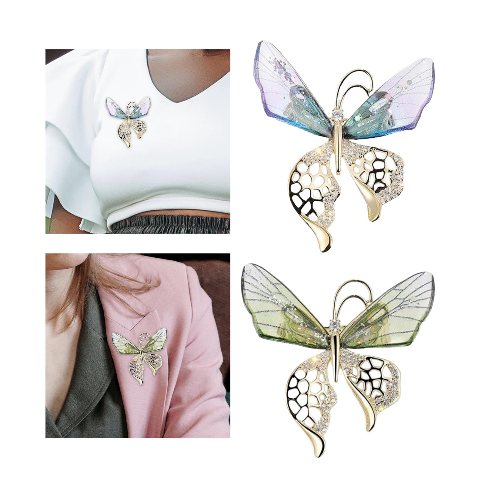 Butterfly Brooch Pin Unique Alloy Rhinestone Brooches for Shirt Sweater Coat Purple
