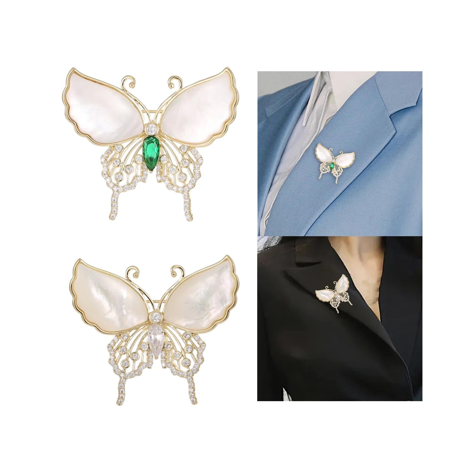 Butterfly Brooch Pin Decor Rhinestone Brooch Pin for Clothes Backpack Shirts Green