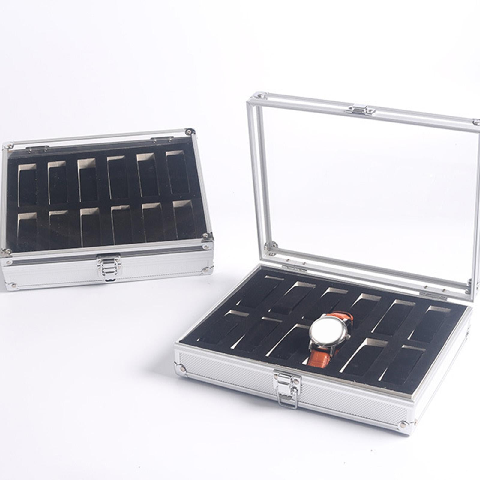 12 Slots Watch Box Portable Watch Storage Case for Shop Cabinet Office