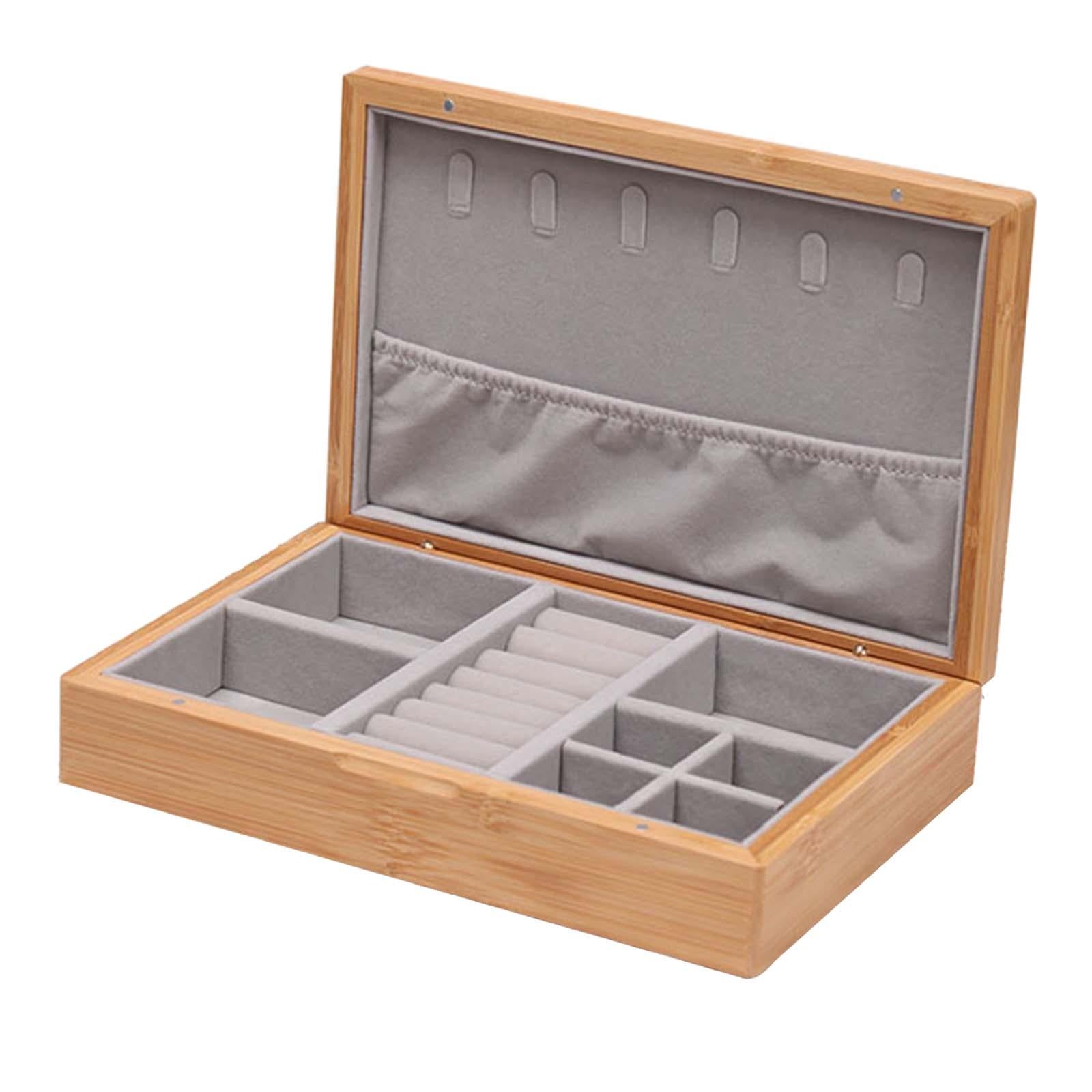 Wooden Jewelry Box Desk Jewelry Organizer Case for Bracelets Rings Necklaces Gray