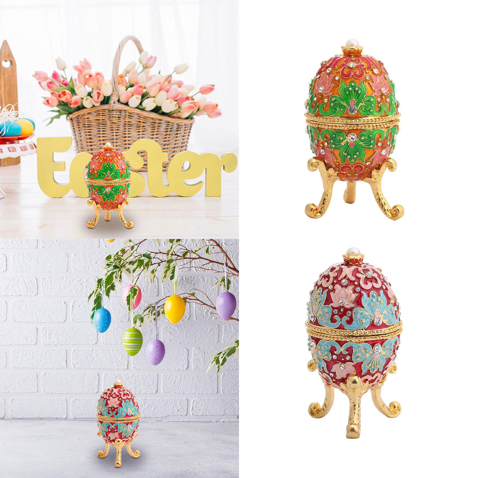 Egg Trinket Box Ornament Dresser Gorgeous Trinket Case Enameled Jewelry Box Orange