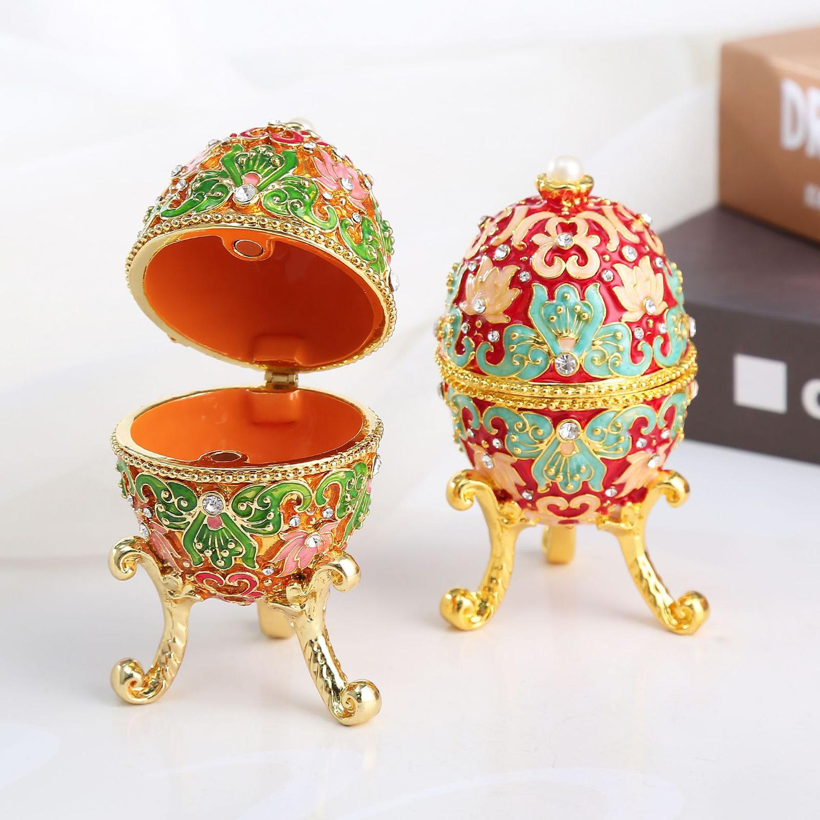 Egg Trinket Box Ornament Dresser Gorgeous Trinket Case Enameled Jewelry Box Orange
