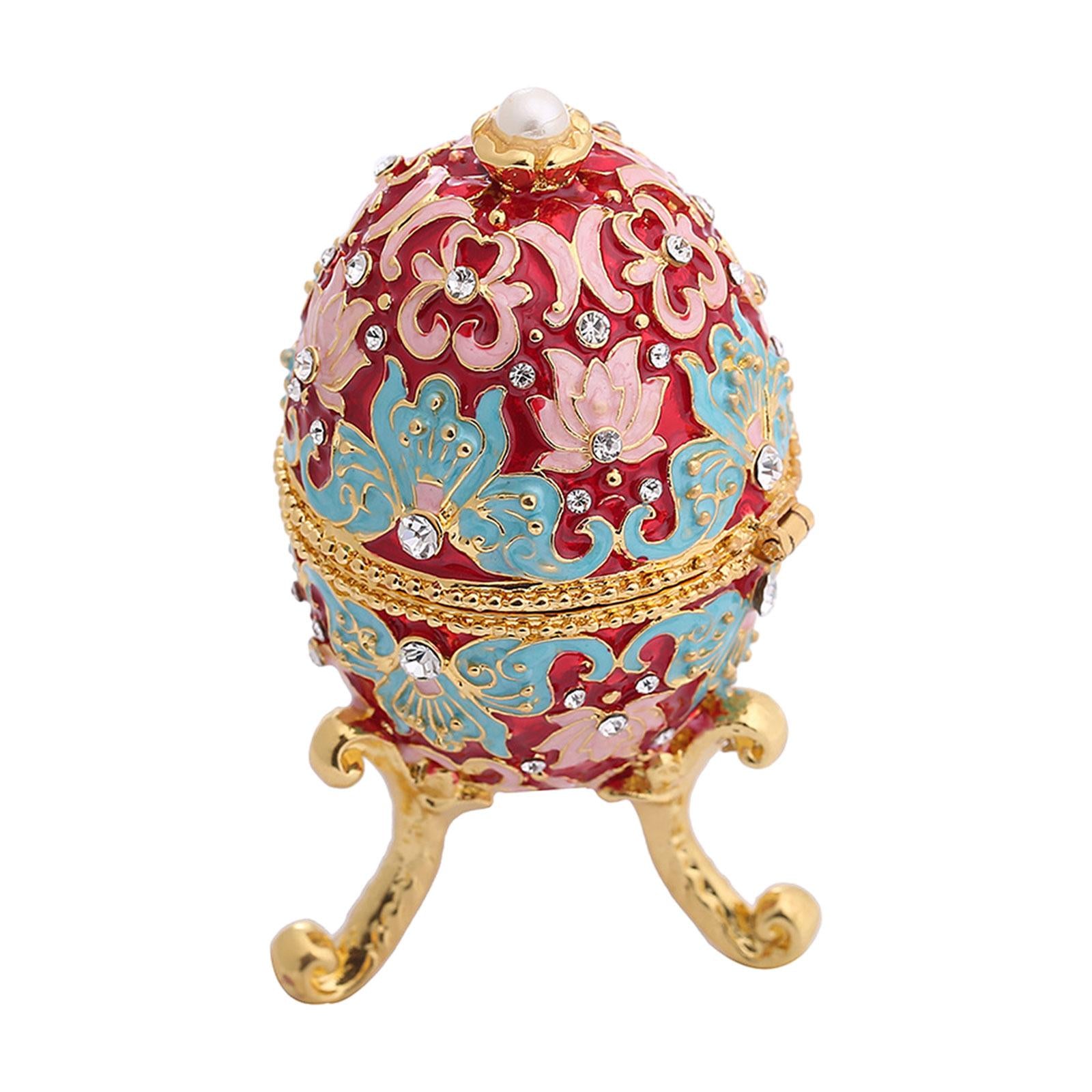 Egg Trinket Box Ornament Dresser Gorgeous Trinket Case Enameled Jewelry Box Red