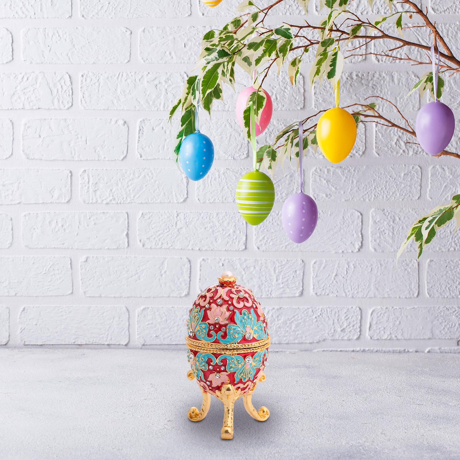 Egg Trinket Box Ornament Dresser Gorgeous Trinket Case Enameled Jewelry Box Red