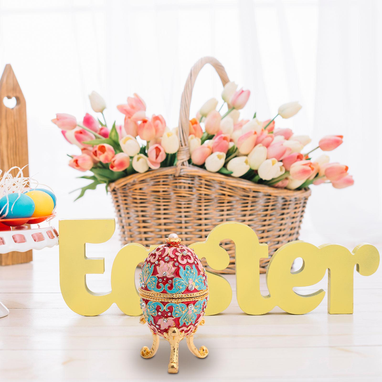 Egg Trinket Box Ornament Dresser Gorgeous Trinket Case Enameled Jewelry Box Red