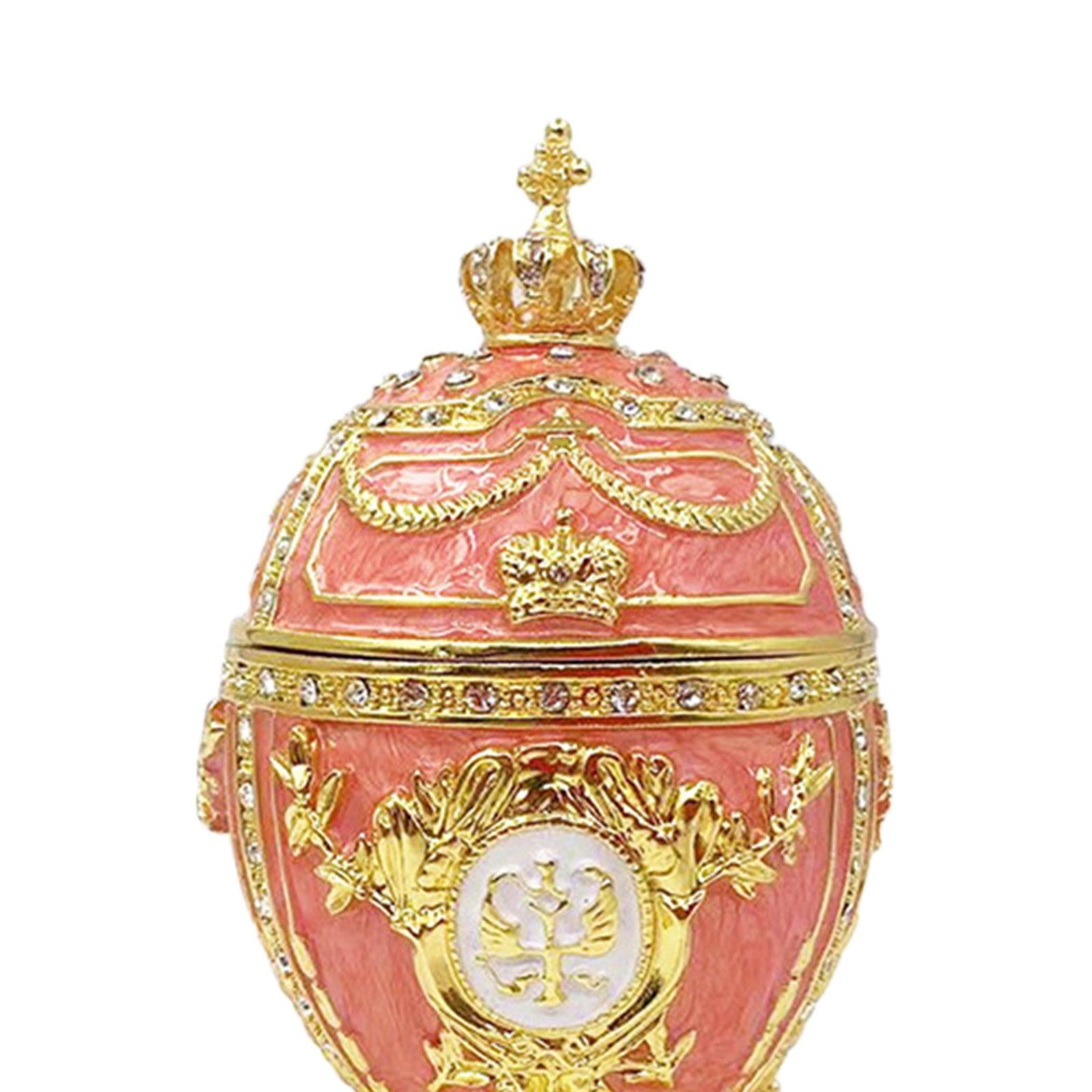 Egg Trinket Box Ornament Enameled Jewelry Box for Ear Studs Necklaces Charms Pink