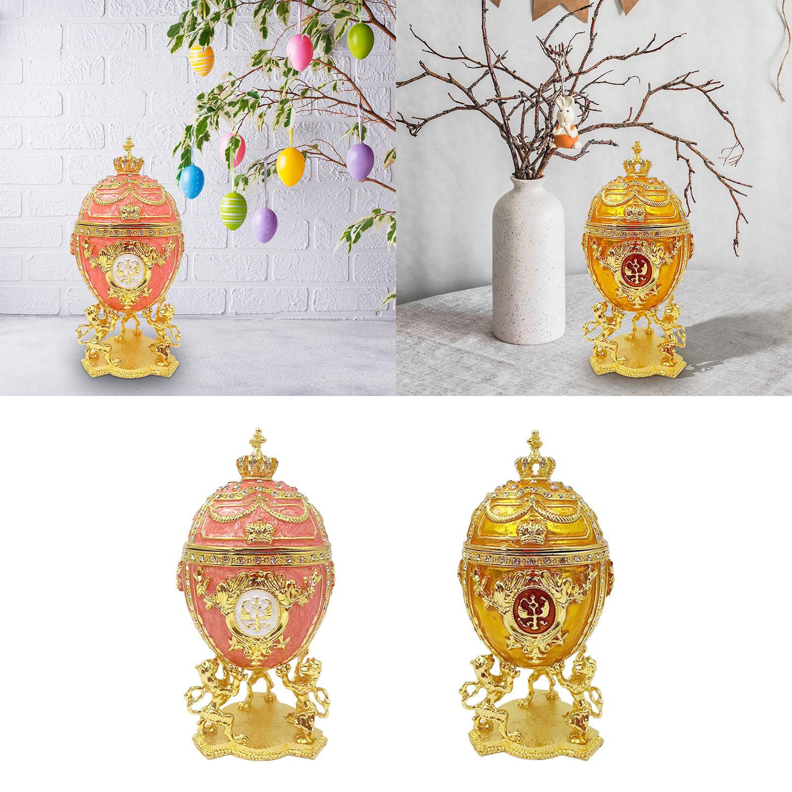 Egg Trinket Box Ornament Enameled Jewelry Box for Ear Studs Necklaces Charms Pink