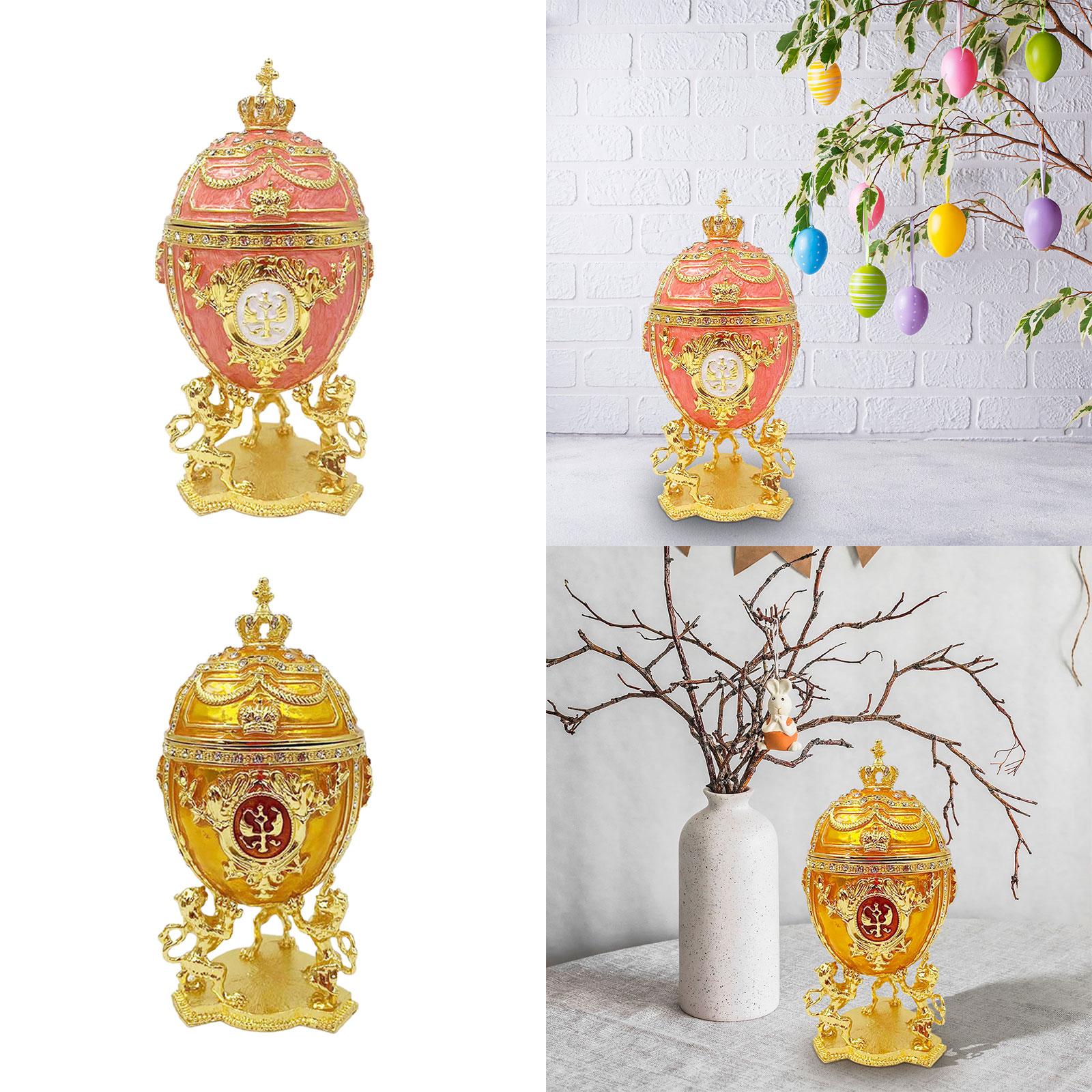 Egg Trinket Box Ornament Enameled Jewelry Box for Ear Studs Necklaces Charms Pink