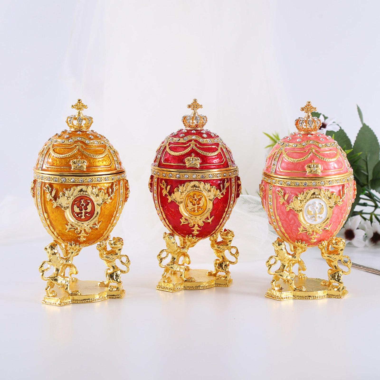 Egg Trinket Box Ornament Enameled Jewelry Box for Ear Studs Necklaces Charms Pink