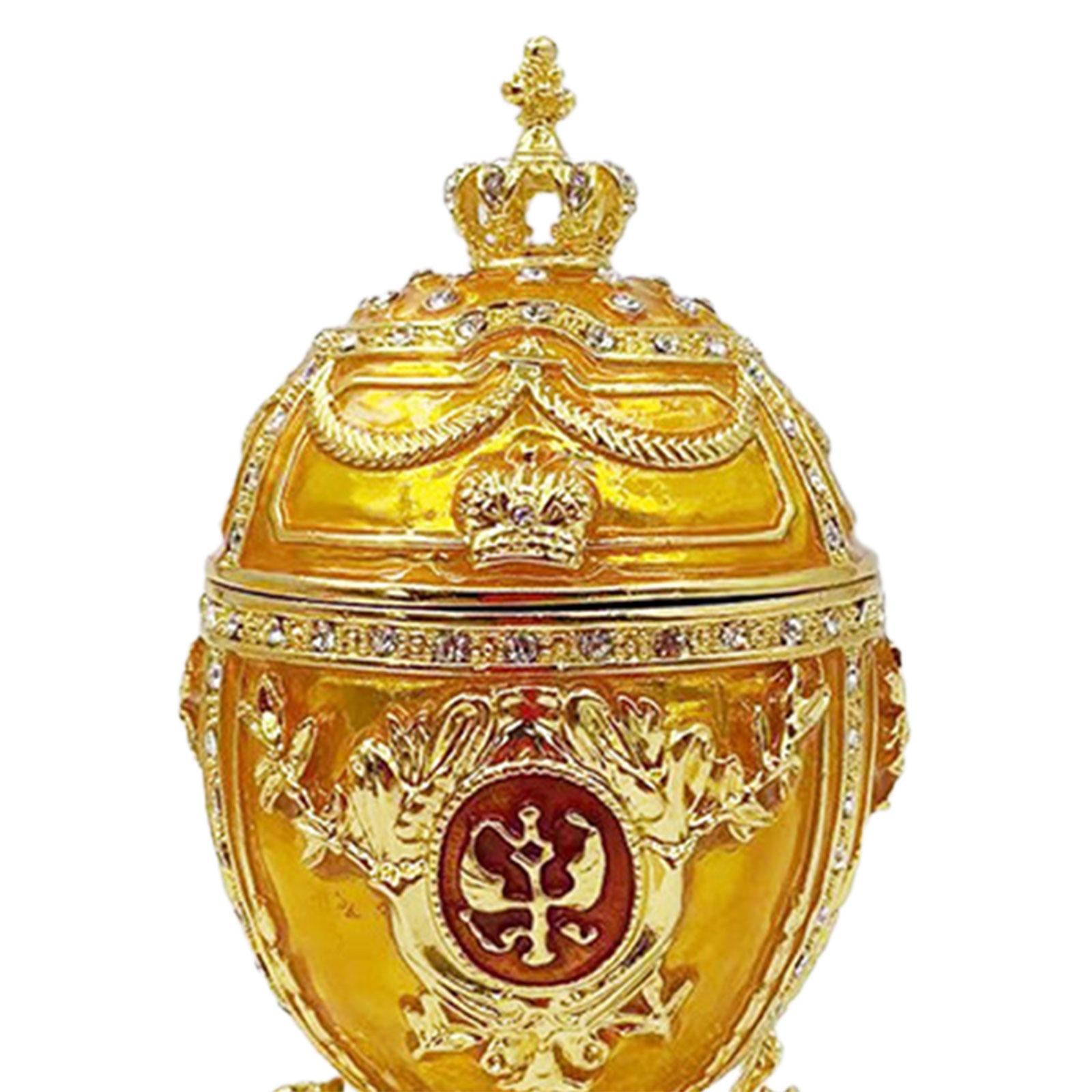 Egg Trinket Box Ornament Enameled Jewelry Box for Ear Studs Necklaces Charms Gold