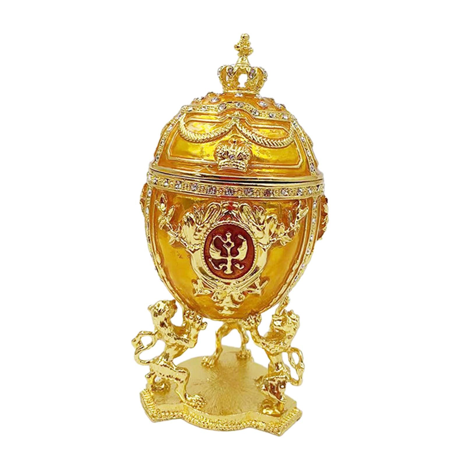 Egg Trinket Box Ornament Enameled Jewelry Box for Ear Studs Necklaces Charms Gold