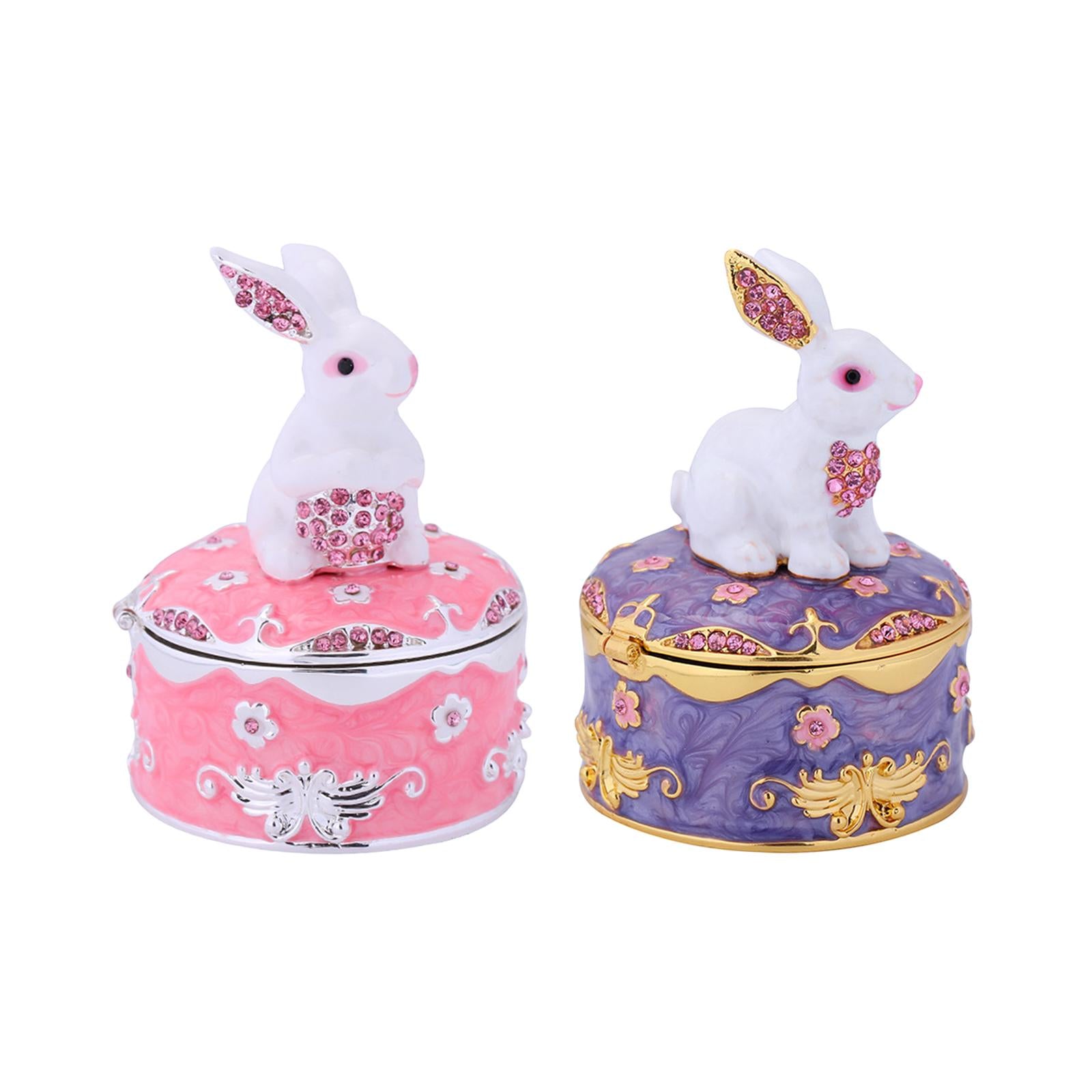 Cute Rabbit Jewelry Box Hinged Jewelry Trinket Box for Pendants Wedding Gift Pink