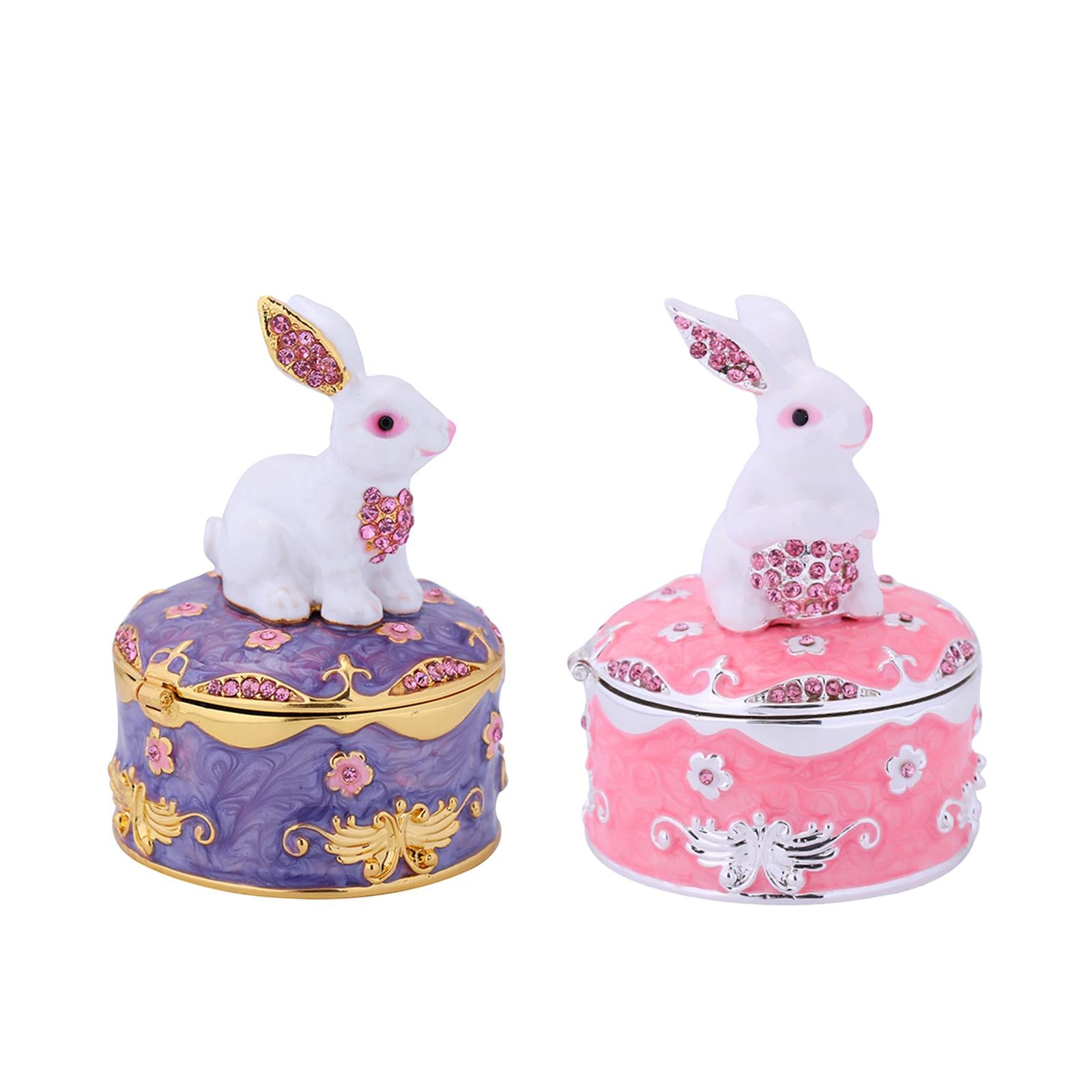 Cute Rabbit Jewelry Box Hinged Jewelry Trinket Box for Pendants Wedding Gift Pink