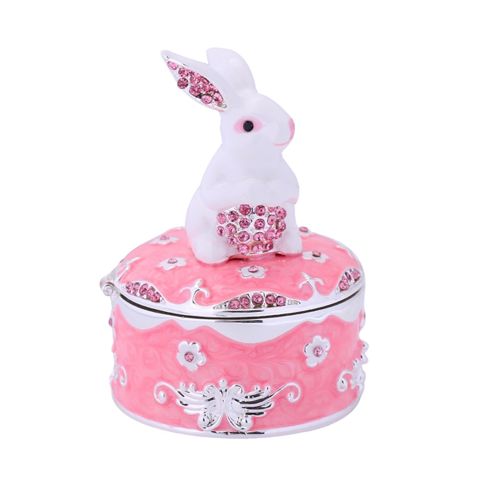 Cute Rabbit Jewelry Box Hinged Jewelry Trinket Box for Pendants Wedding Gift Pink