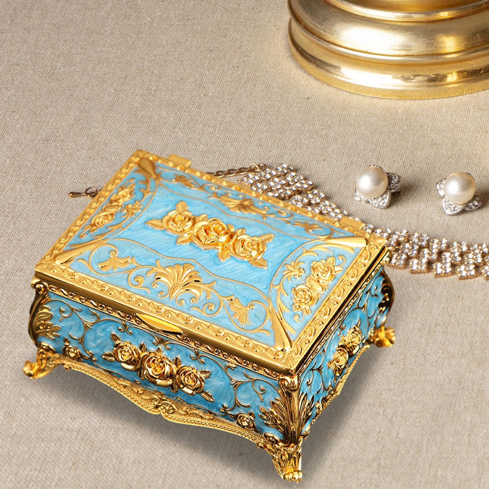 Enameled Jewelry Box Trinket Box for Ear Studs Pendants Charms Birthday Gift Blue