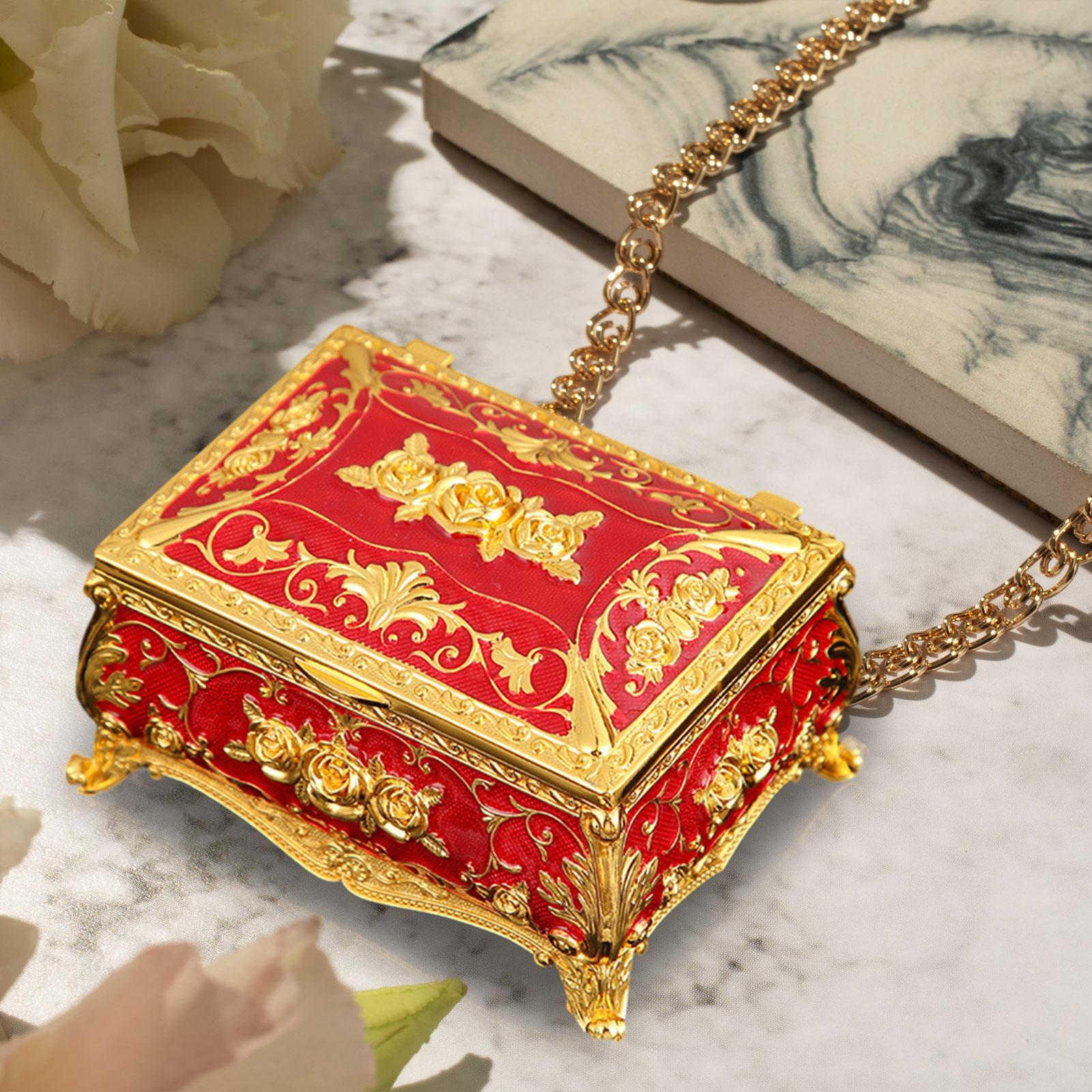 Enameled Jewelry Box Trinket Box for Ear Studs Pendants Charms Birthday Gift Red