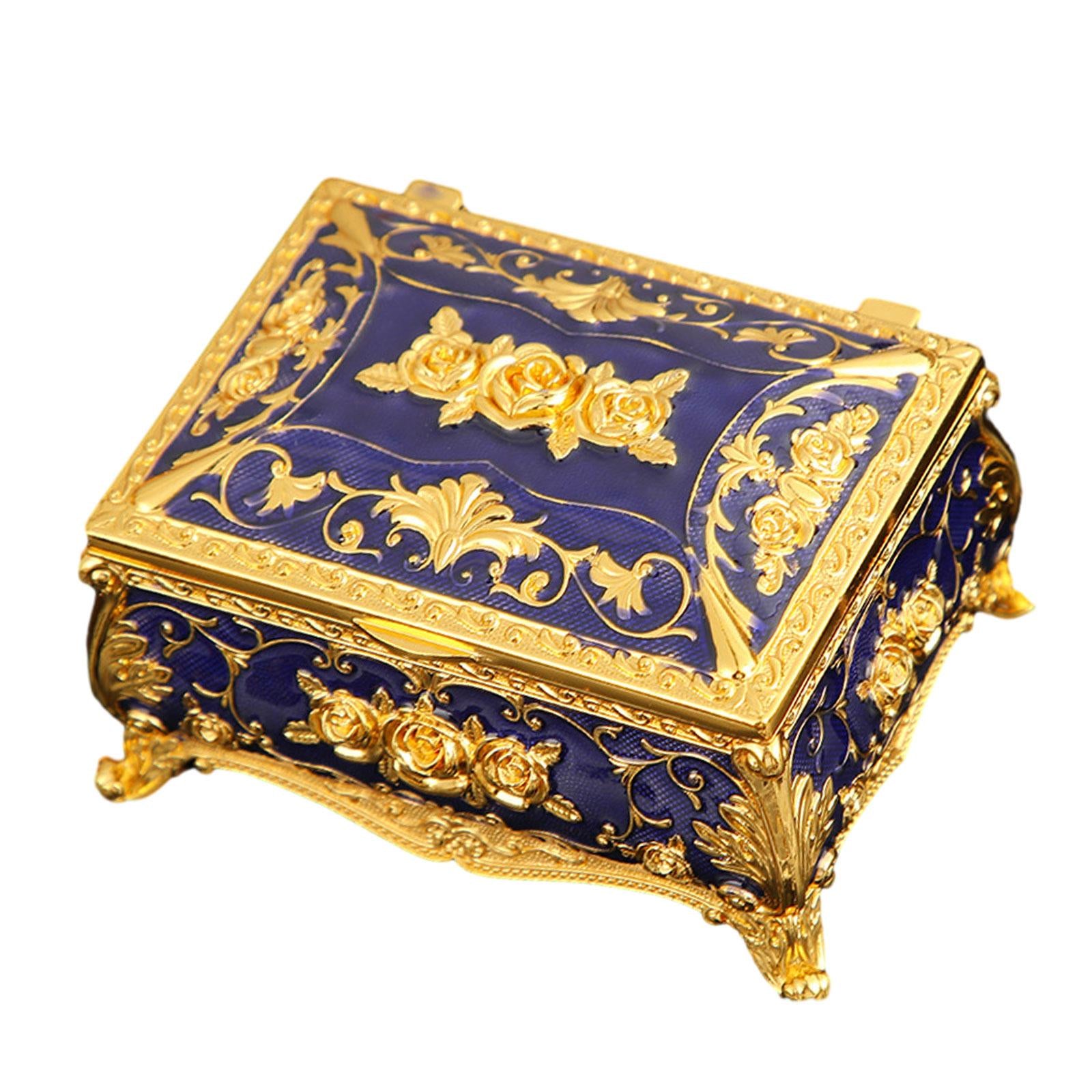 Enameled Jewelry Box Trinket Box for Ear Studs Pendants Charms Birthday Gift Dark Blue