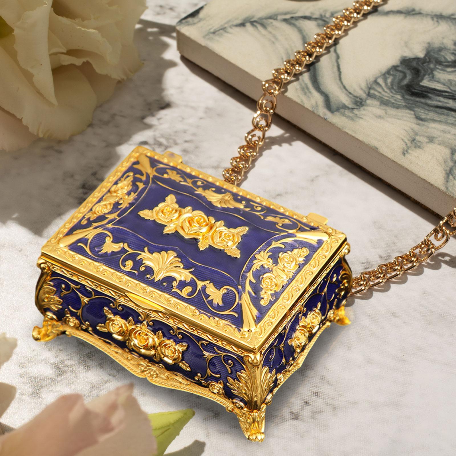 Enameled Jewelry Box Trinket Box for Ear Studs Pendants Charms Birthday Gift Dark Blue