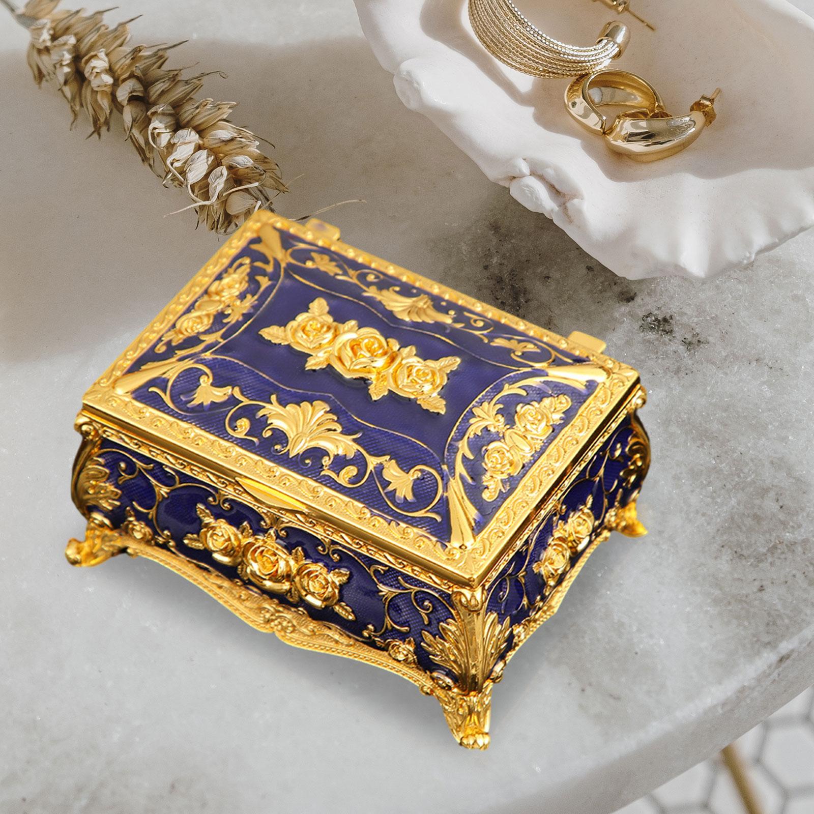 Enameled Jewelry Box Trinket Box for Ear Studs Pendants Charms Birthday Gift Dark Blue