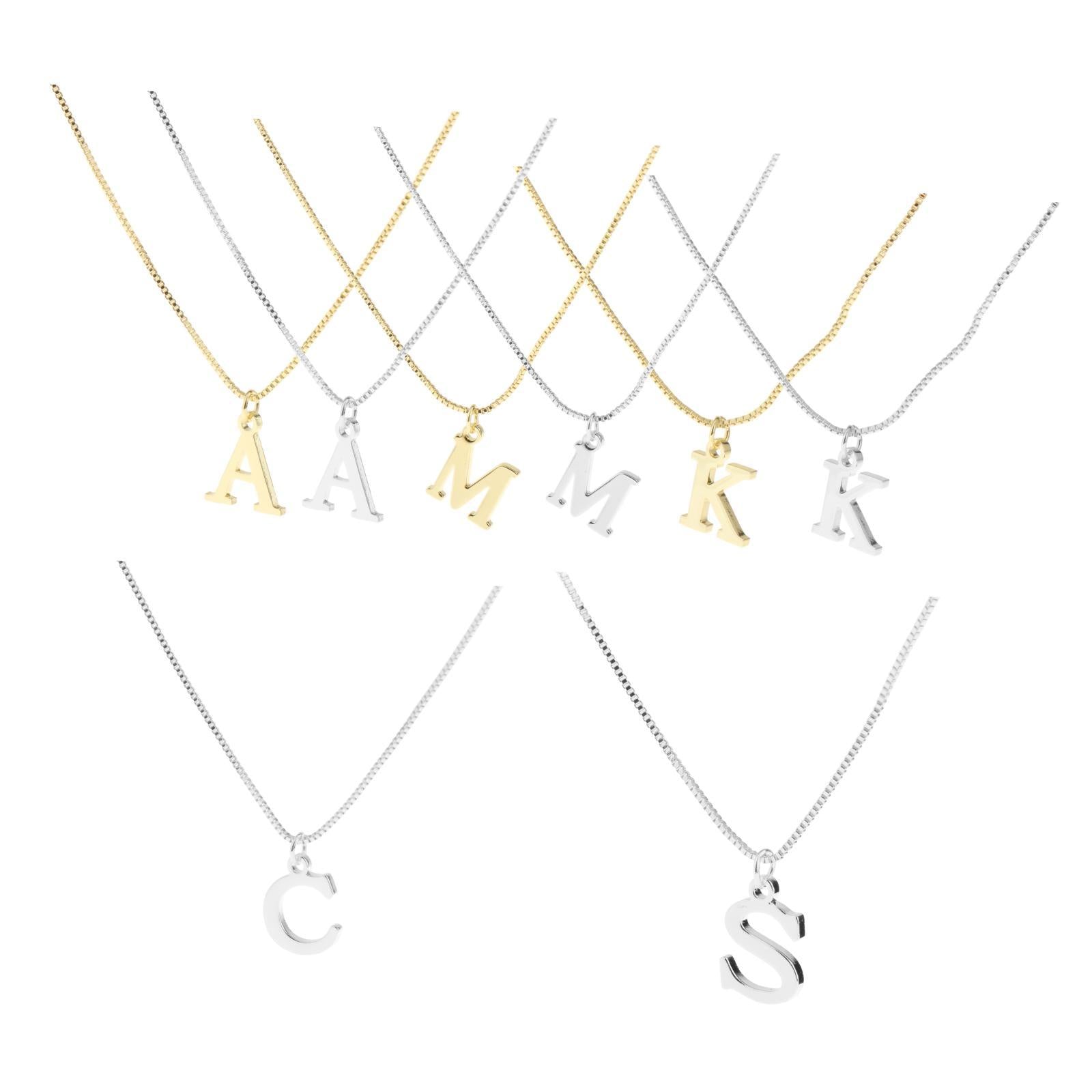 Alphabet Necklace Letter Pendant Necklace Personalized Charm Letter Necklace A and 5pcs Bracelets Gold