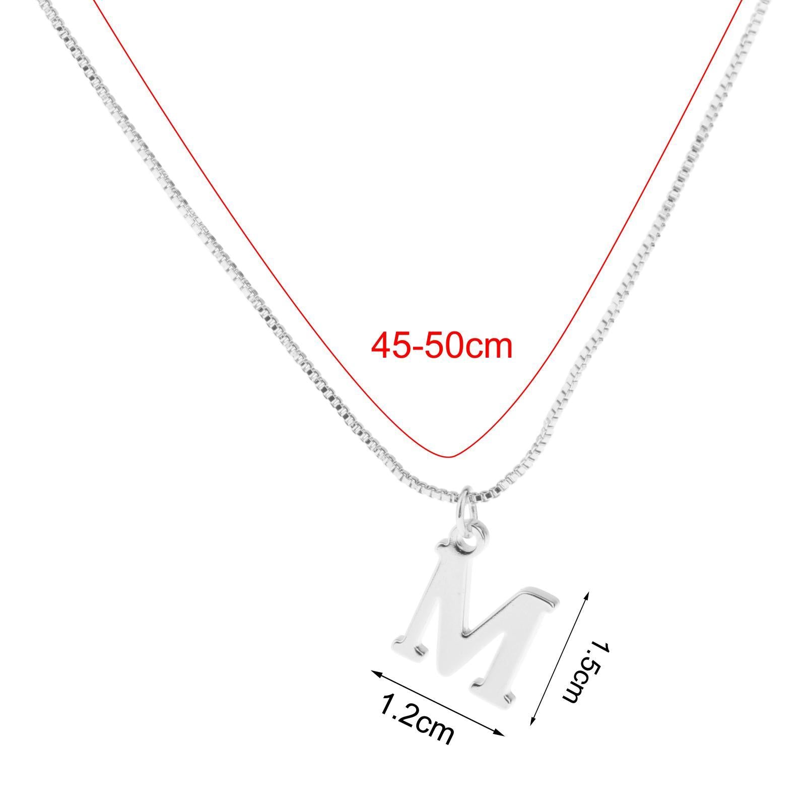 Alphabet Necklace Letter Pendant Necklace Personalized Charm Letter Necklace M Silver