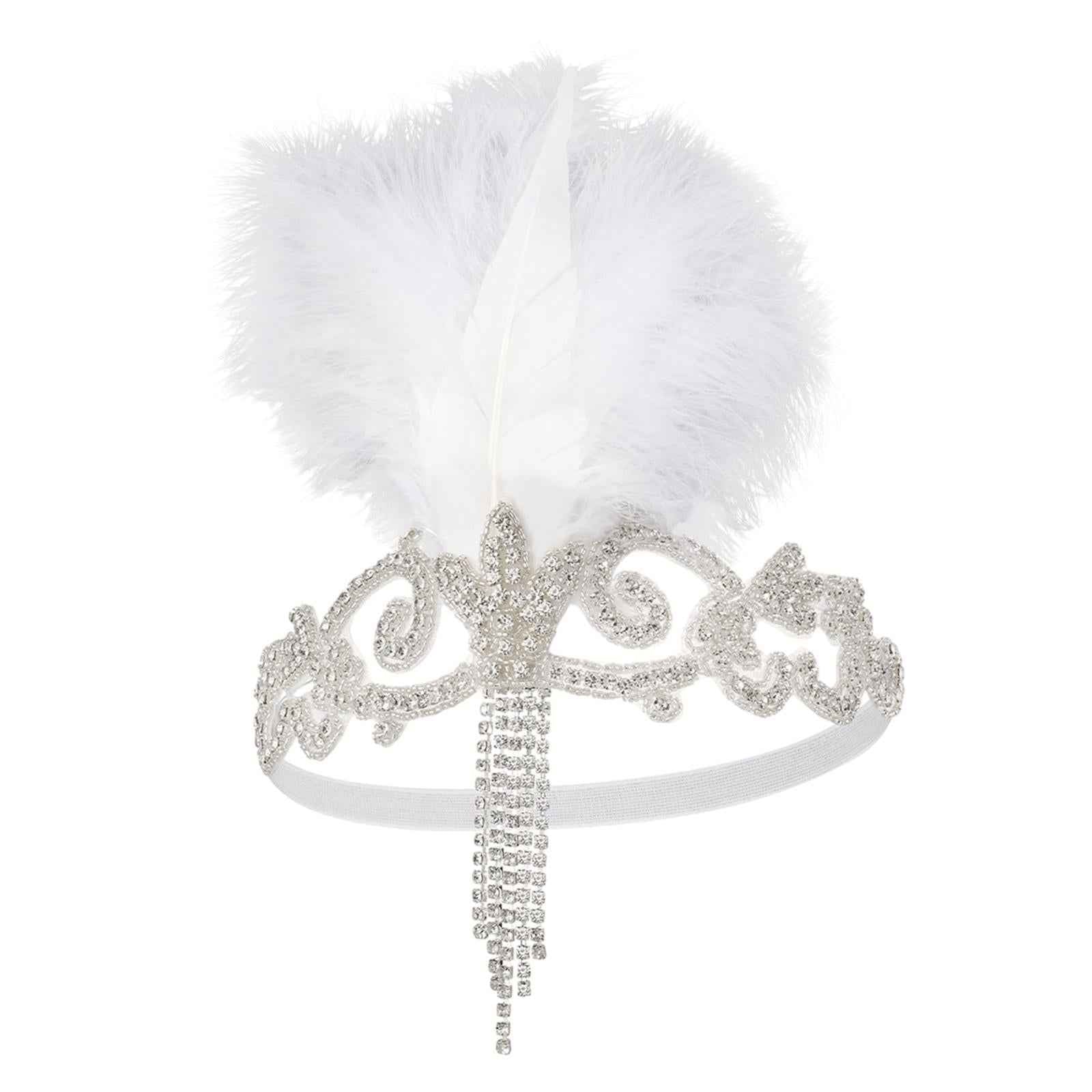 Flapper Headband Retro Feather Headpiece for Stage Performance Carnival Prom White