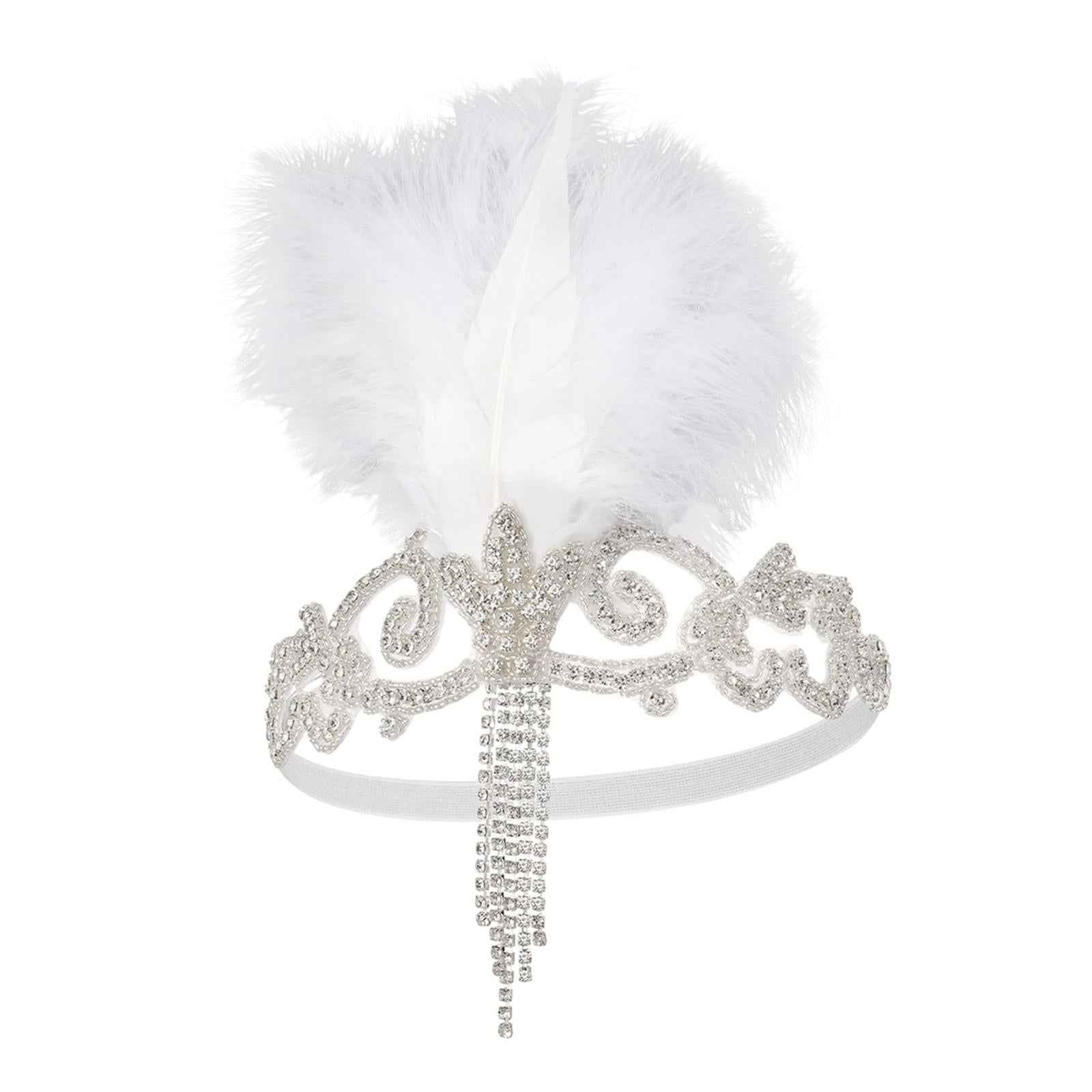 Flapper Headband Retro Feather Headpiece for Stage Performance Carnival Prom White