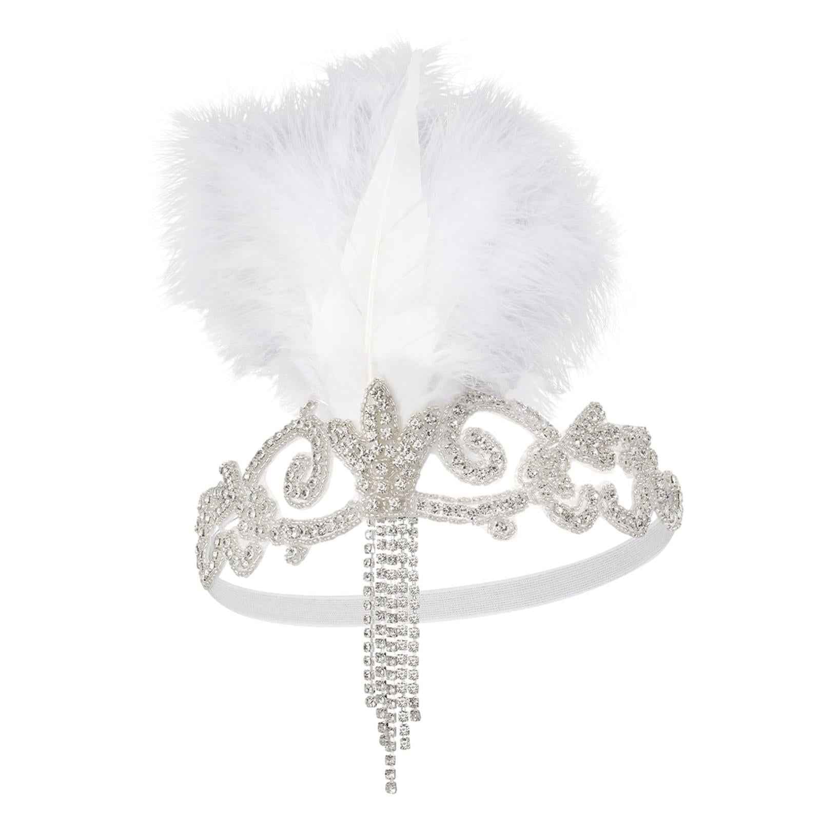 Flapper Headband Retro Feather Headpiece for Stage Performance Carnival Prom White