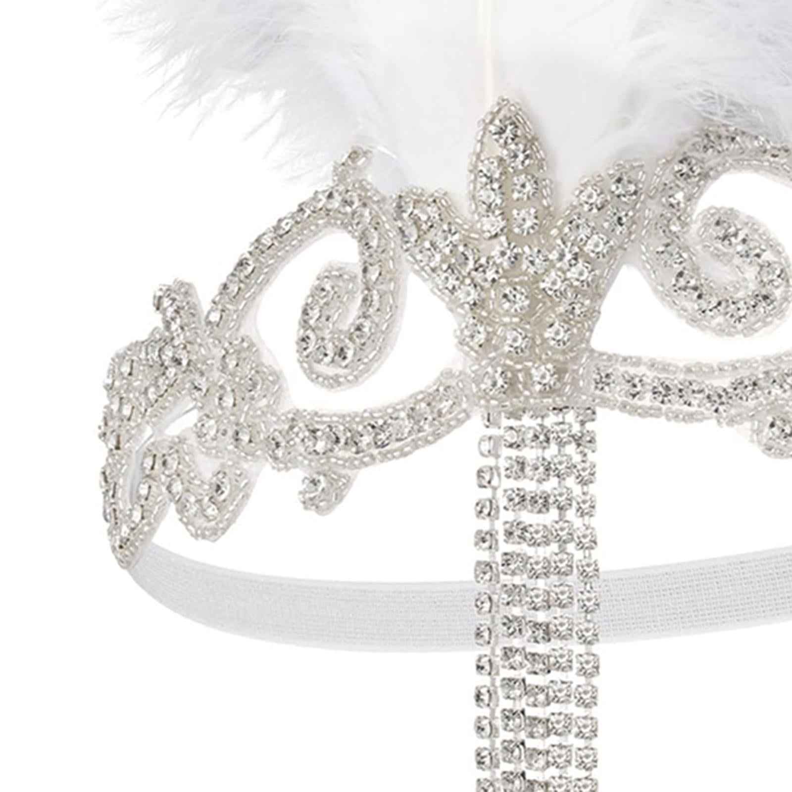 Flapper Headband Retro Feather Headpiece for Stage Performance Carnival Prom White