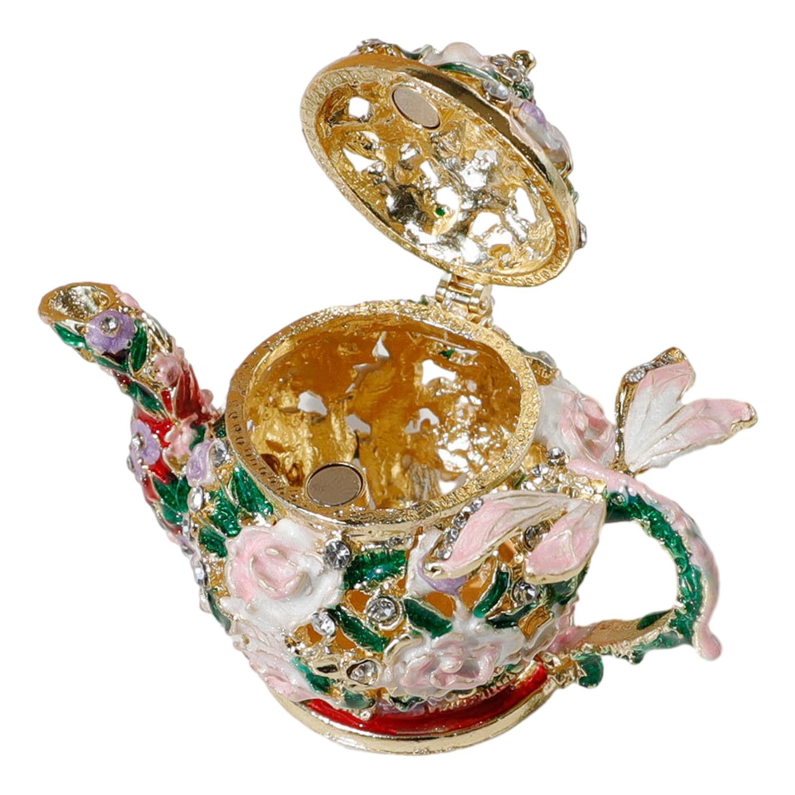 Enameled Jewelry Box Hand Painted Teapot Trinket Box for Necklaces Bracelets
