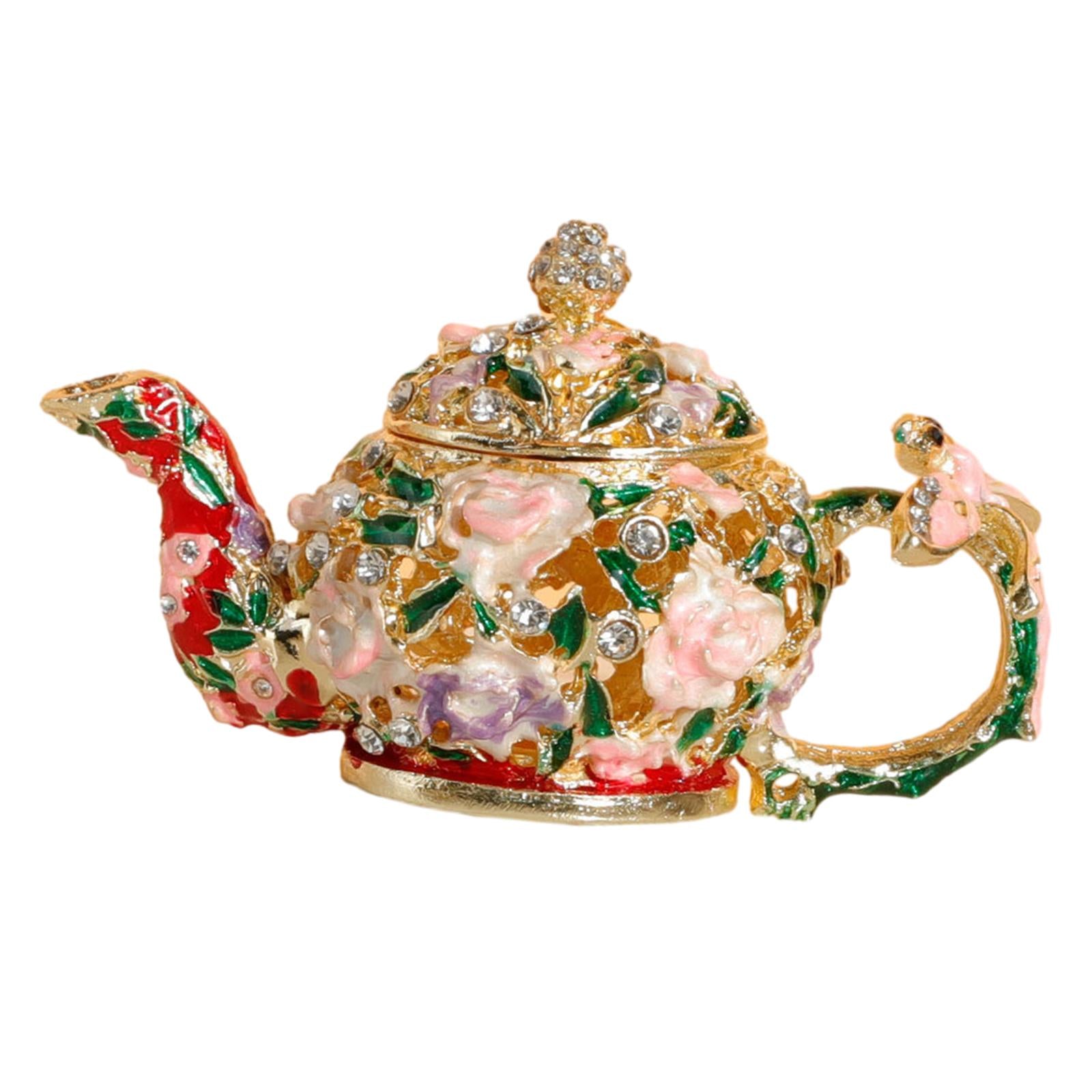 Enameled Jewelry Box Hand Painted Teapot Trinket Box for Necklaces Bracelets