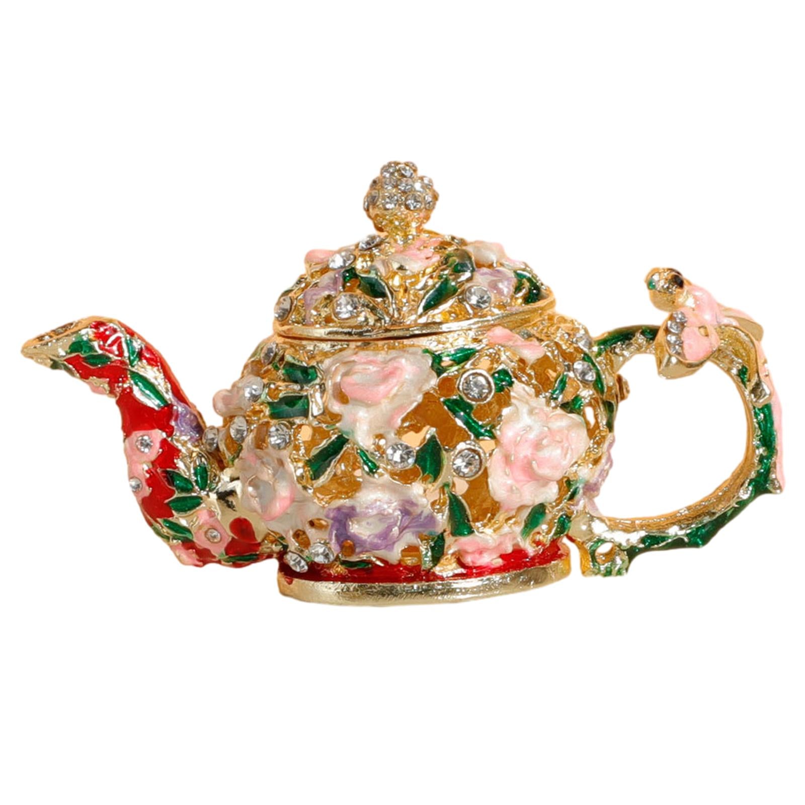 Enameled Jewelry Box Hand Painted Teapot Trinket Box for Necklaces Bracelets