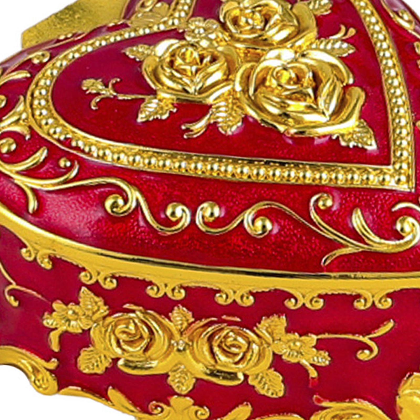 Heart Jewelry Box Exquisite Metal Keepsake Box for Necklace Rings Home Decor Red