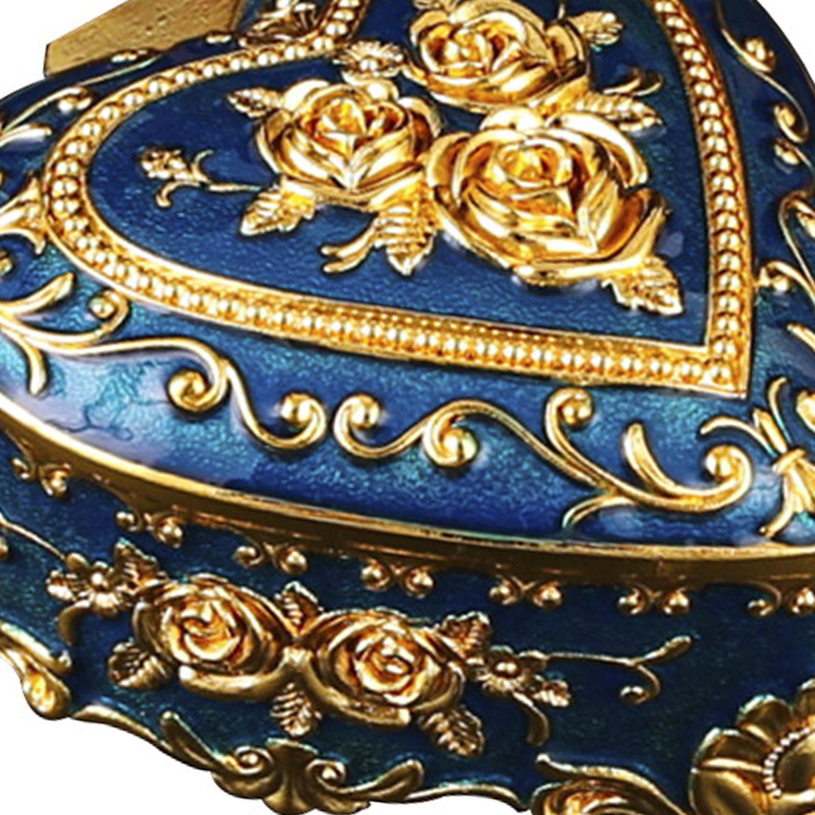 Heart Jewelry Box Exquisite Metal Keepsake Box for Necklace Rings Home Decor Blue