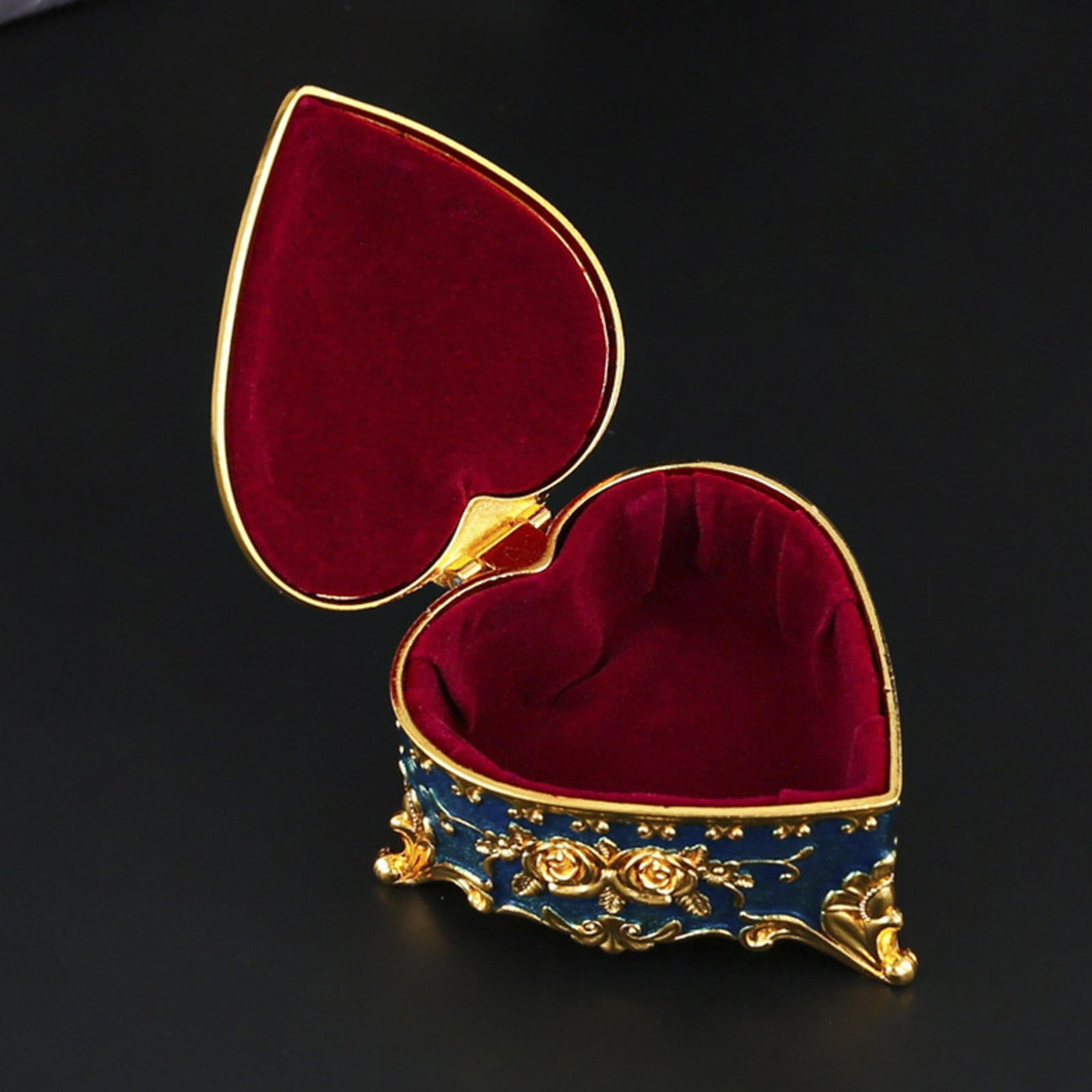 Heart Jewelry Box Exquisite Metal Keepsake Box for Necklace Rings Home Decor Blue
