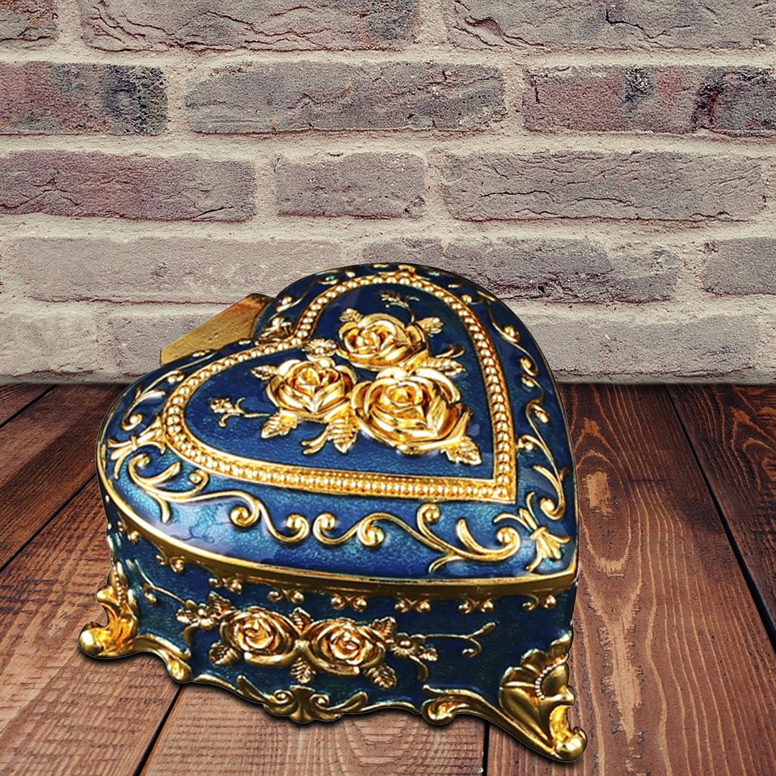 Heart Jewelry Box Exquisite Metal Keepsake Box for Necklace Rings Home Decor Blue