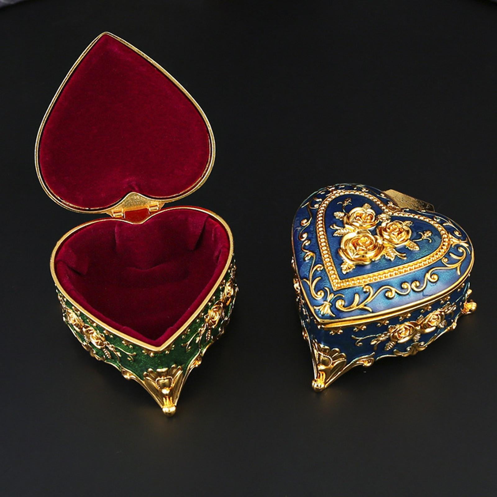 Heart Jewelry Box Exquisite Metal Keepsake Box for Necklace Rings Home Decor Blue